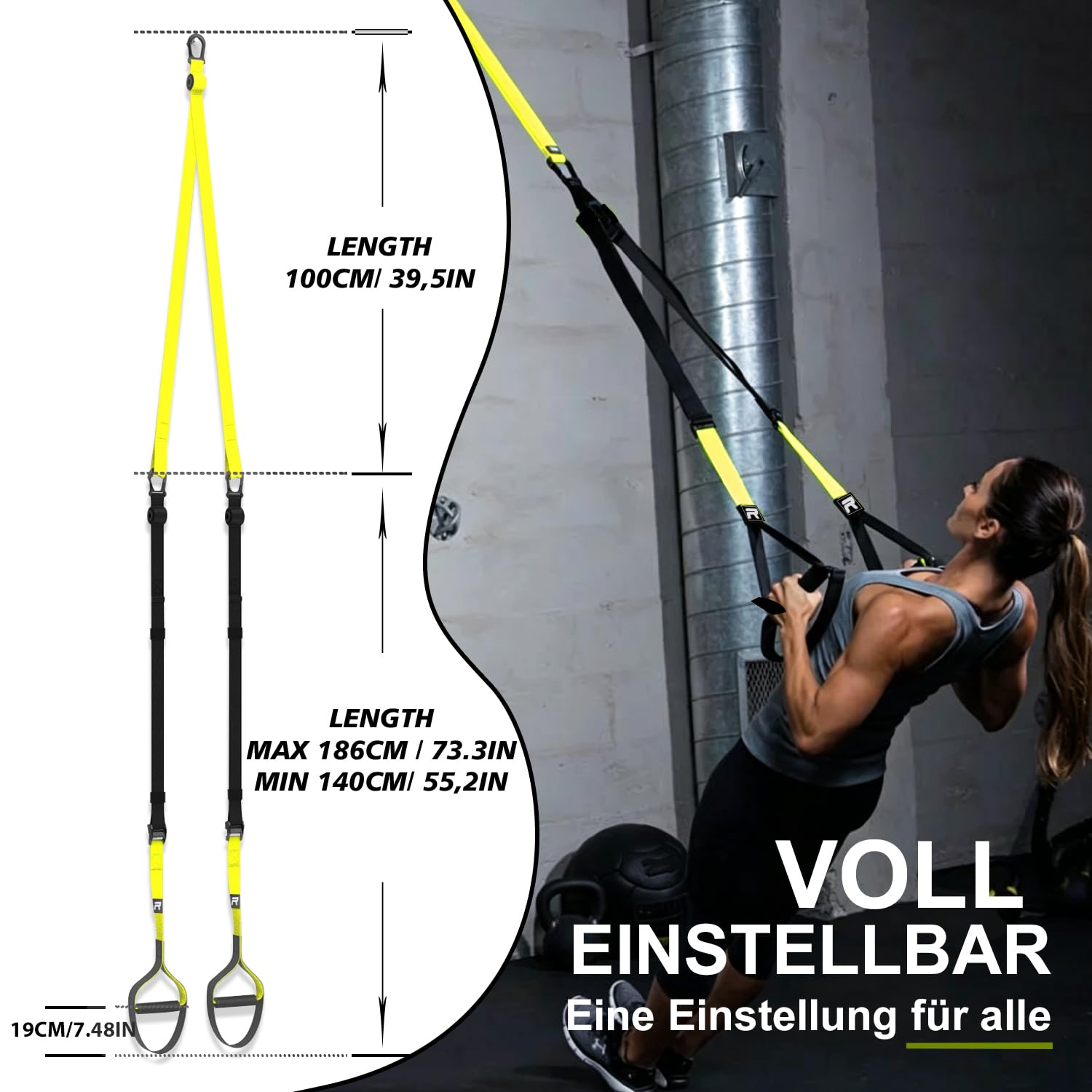 RHINOSPORT Juego de Entrenamiento de suspensión con Anclaje para Puerta Ajustable para Gimnasia en casa Adecuado para Viajes y para el Entrenamiento en Interiores y Exteriores