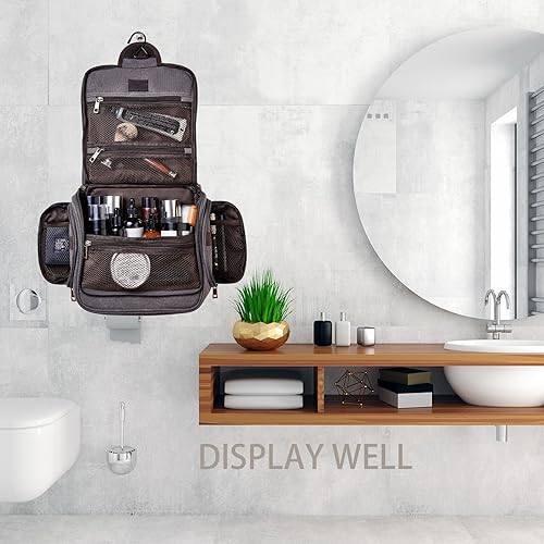 Miniatura 2 de Neceser de lona colgante organizador de maquillaje con gancho de metal resistente, kit de afeitado de viaje, bolsa de cosméticos portátil a granel