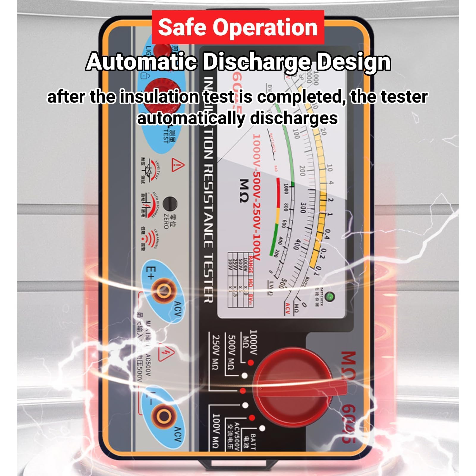 TY6045 Testeur de Résistance D'isolement Mégohmmètre Portable 1000V 5MΩ‑2000MΩ Mesures de Résistance ABS Mètre 10-2000M±10% Longueur D'arc