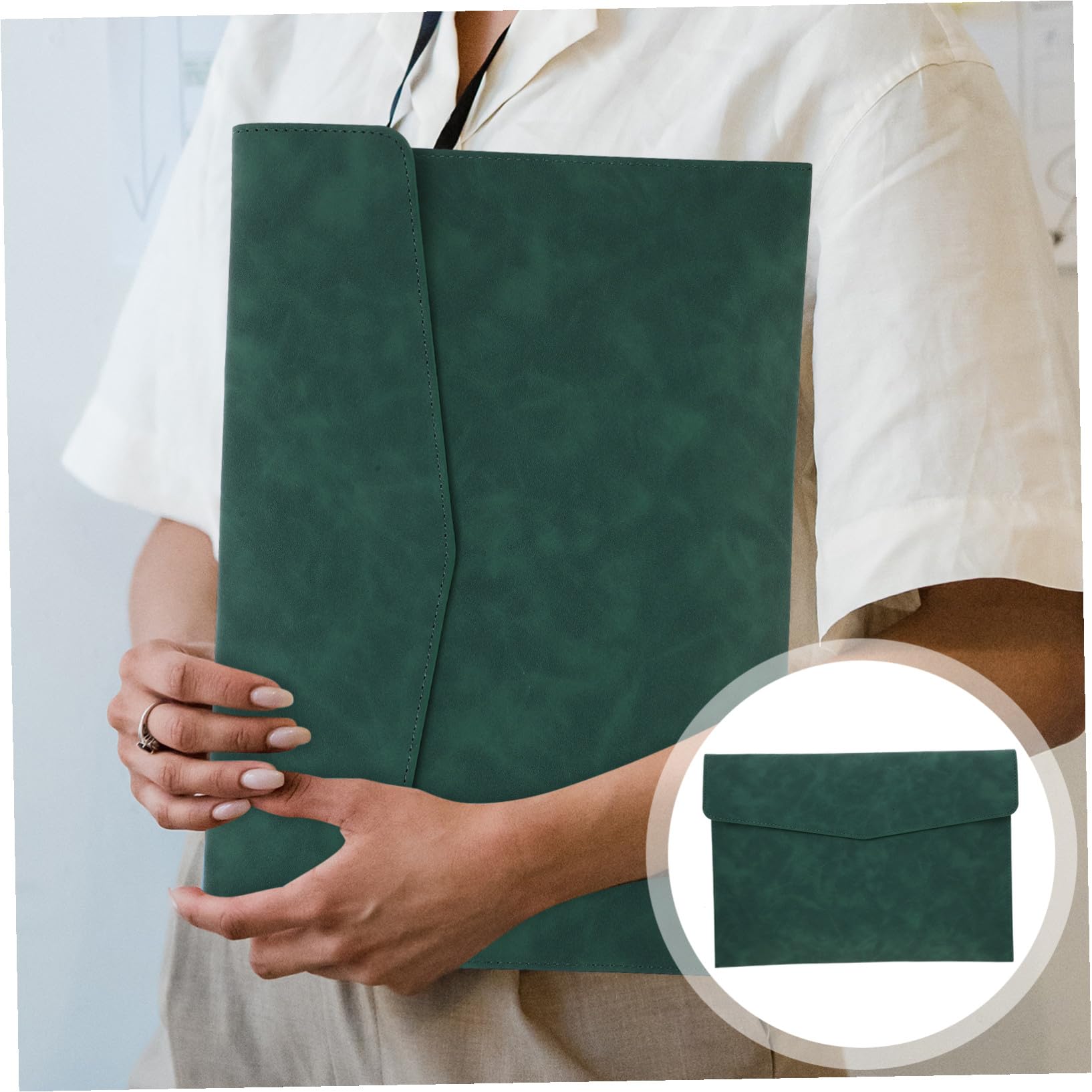 POPETPOP Pochette à Dossiers Paquet à Dossiers Vert Pliable en Simili Cuir pour Organiser Documents Portable pour Étudiants et Bureau