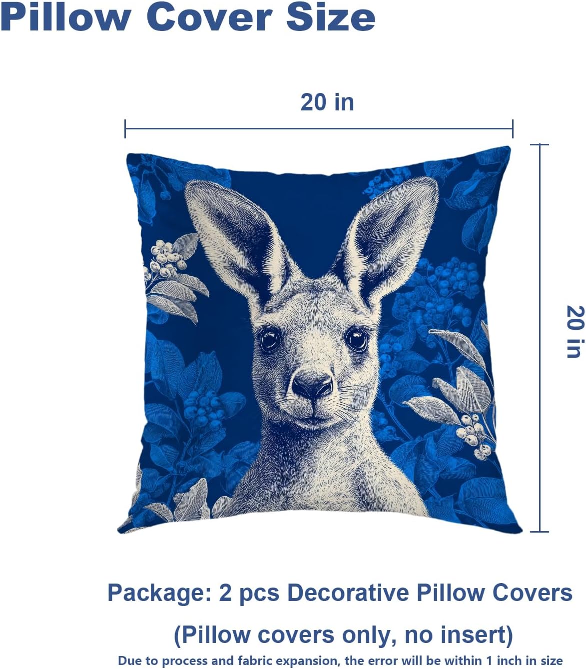 Batmerry Cute Kangaroo Throw Pillow Covers, Navy Blue Background Floral Around Decorative Pillow Covers Digital Printing Blended Fabric for Couch Sofa Bed Invisible Zipper 20X20 in(Set of 2)