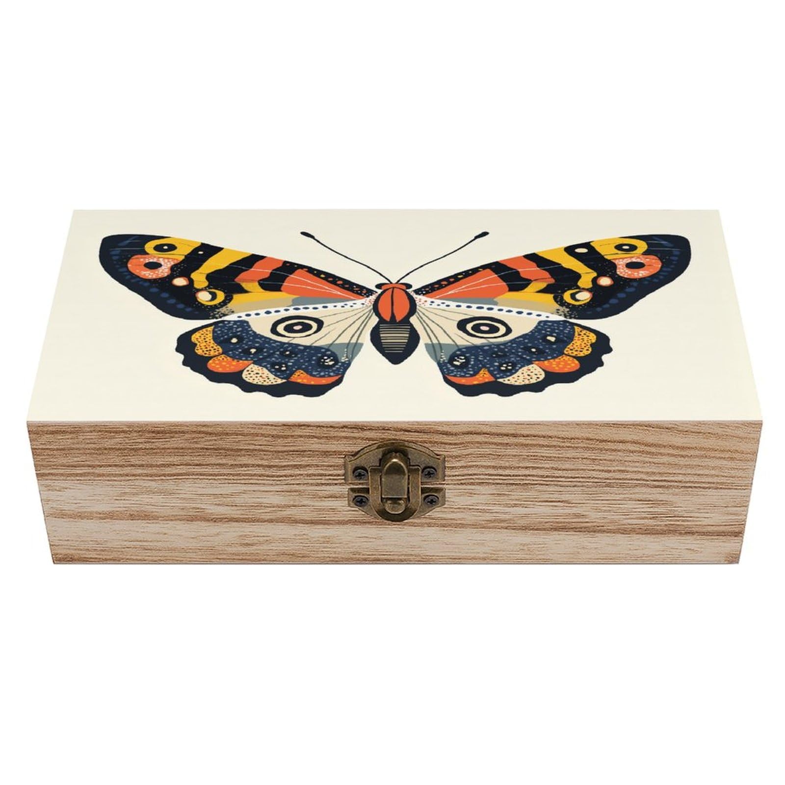 Ahdyr Vintage Butterfly Wooden Storage Box with Hinged Lid And Front Clasp Large Keepsake Box