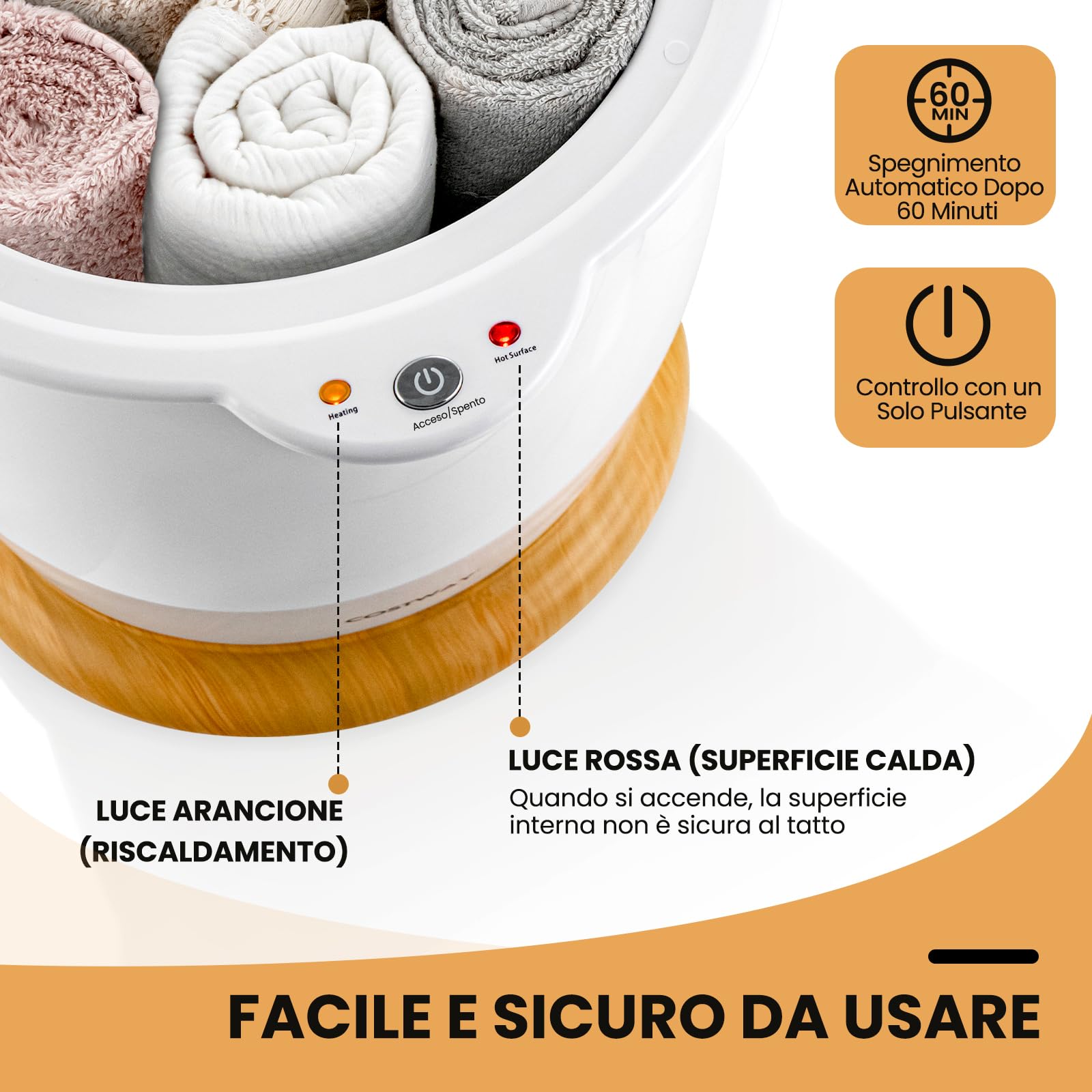 COSTWAY Scaldasalviette a Secchio, Scalda Asciugamani Grande capacità 20L con Porta Profumo, Scalda Asciugamani Portatile per Spa con Spegnimento Automatico, Adatto a 2 Asciugamani da Bagno