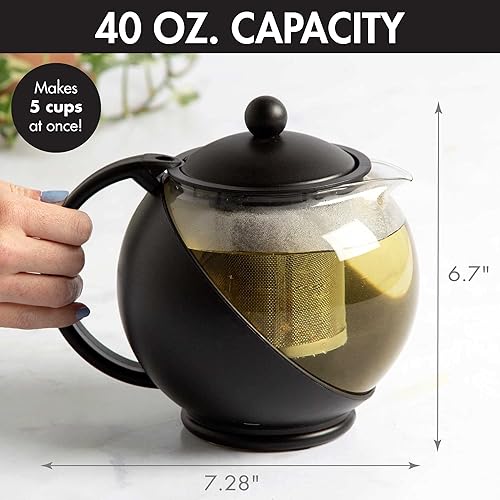 Miniatura 4 de Primula tetera de media luna para juego de té con flores  vidrio de seguridad para temperatura con pico ancho  40 onzas  vidrio transparente con