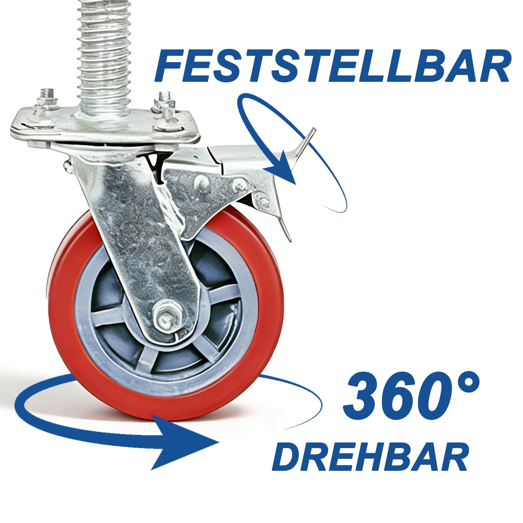 4 Stück Gerüstrollen Set 6 inch mit Stahlspindel,Gerüsträder 150 mm, Gerüstspindel Ø 30 mm,Lenkrolle 500 kg für Gerüst Rollgerüst