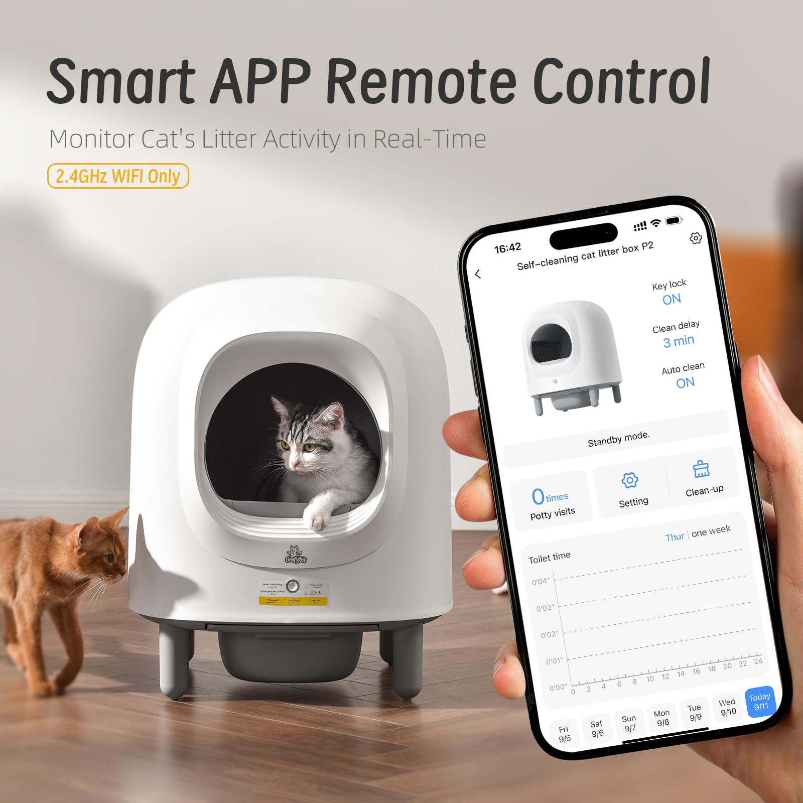 Self Cleaning Litter Box, Automatic Cat Litter Box with APP Control, Smart Safety Sensors for Multiple Cats, Odor-Free Waste Disposal with Cat Litter Tracker, Includes 1 Trash Bags - image 3