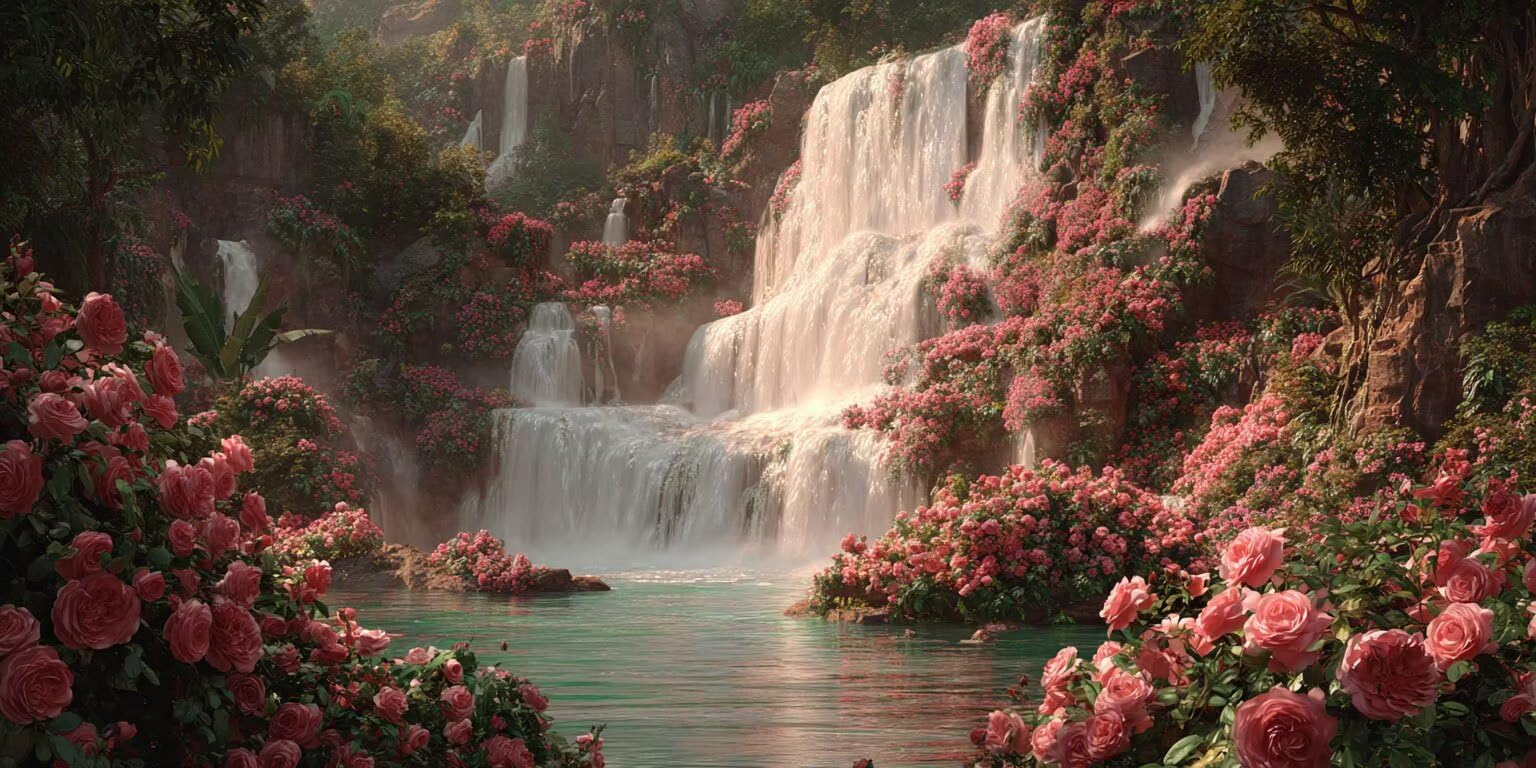 Malen nach Zahlen Erwachsene Wasserfall Rosen - Paint by Numbers Adult Mit 4 Pinseln und Acrylfarbe - DIY Handgemalt Ölgemälde Kit für Geschenke, Wanddeko und kreative Freizeit Geschenk 120x60cm x-704