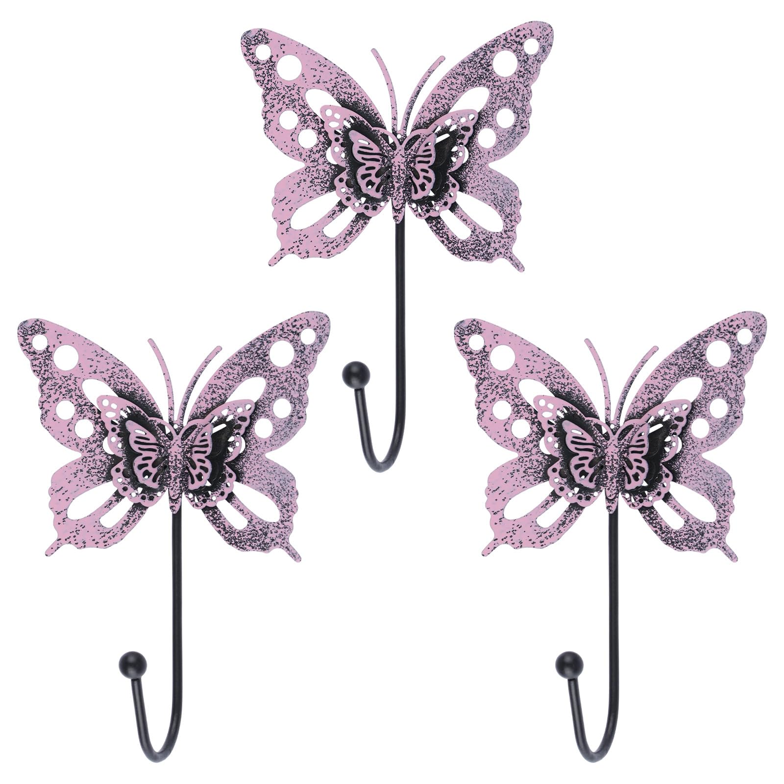 MOROBOR Butterfly Decorative Wall Hooks, 3 Pcs Utility Iron Curtain Hangers Multi-Purpose Creative Wreath Hanger Wall Mounted Hook for Hanging Scarves Towels Keys Bags Hats
