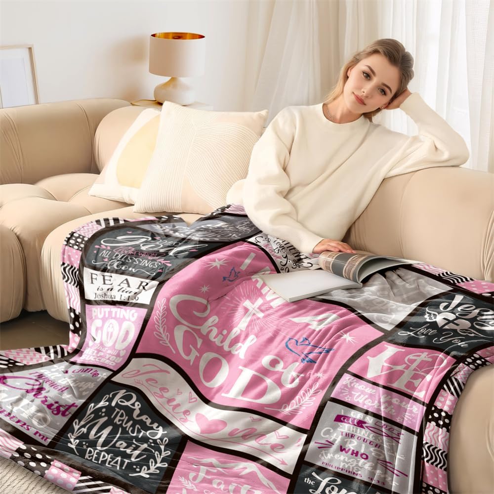 Bible Blanket Religious Gifts for Women I Am A Child of God 50X60 Throw Blanket Christmas Faith Gifts for Christian Women Jesus Gifts for Woman Bible Verse Throw and Blanket for Godmother - Image 2