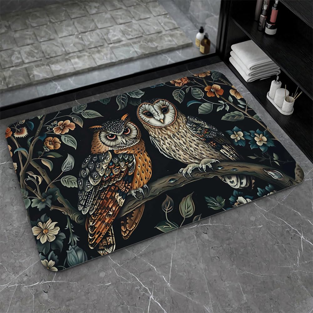 ZHUZHISHAN Bath Mat-Bathroom Rug，Two Owls-Absorbent Non Slip Quick Dry Stain Resistant Easy to Clean Care Shower Rug for Bathtub Shower Room 16×24Inch