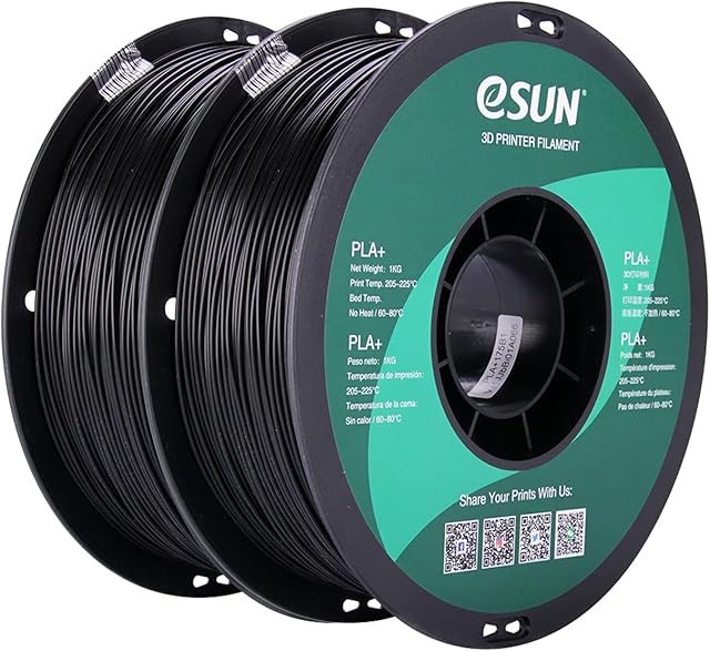 eSUN PLA+ Filament 1.75mm, 3D Printer Filament PLA Plus, Dimensional Accuracy +/- 0.03mm, 1KG per Spool, 2 Spools 3D Printing Filament, Black and Black