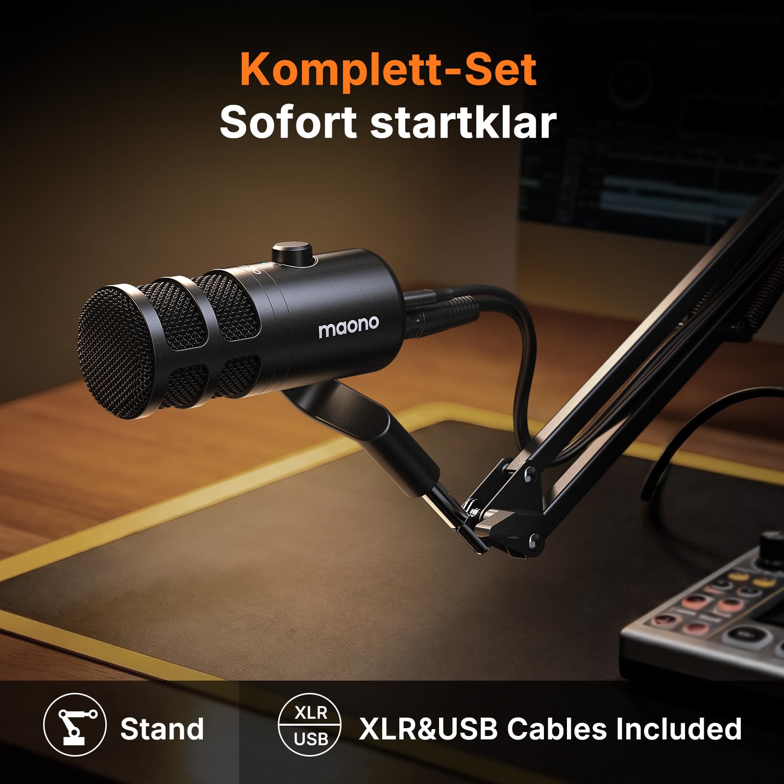 MAONO PD100 Gen2S USB/XLR Dynamisches Mikrofon für PC, 192kHz/24bit Studio-Klang, Mute-Taste, Echtzeit-Monitoring, Metallgehäuse, inkl. USB- & XLR-Kabel, Komplettset für Podcast, Streaming, Homeoffice