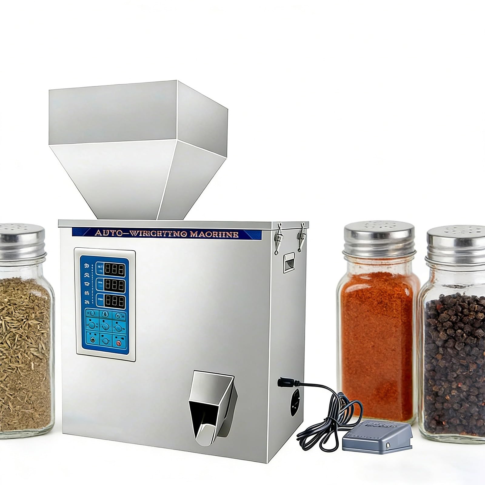 BOOZXCV Automatic Granular Filling Machine, Intelligent Weighing Filler for Particles Up to 0.6", ±0.2g Accuracy, Foot Pedal & IR Sensor, for Home Use Precise Dosing for Seeds Rice Spices (B)