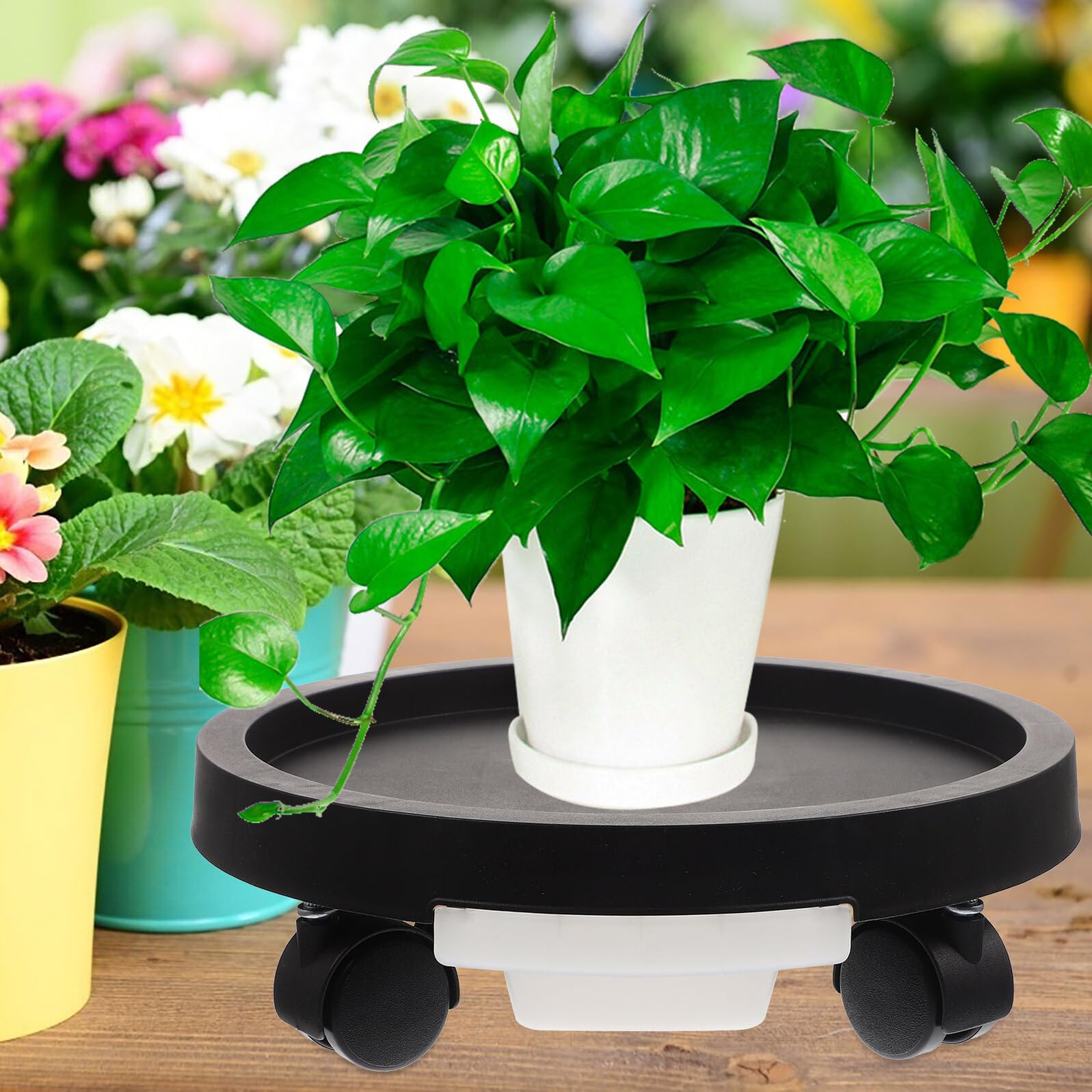 Toyvian Blumentopfuntersetzer mit Runde Pflanzenschale aus Langlebigem PP Wasserdichtes Rollbrett für Große Blumentöpfe Mobiler Pflanzenhalter für Innen und Außen Einfach zu Reinigen und