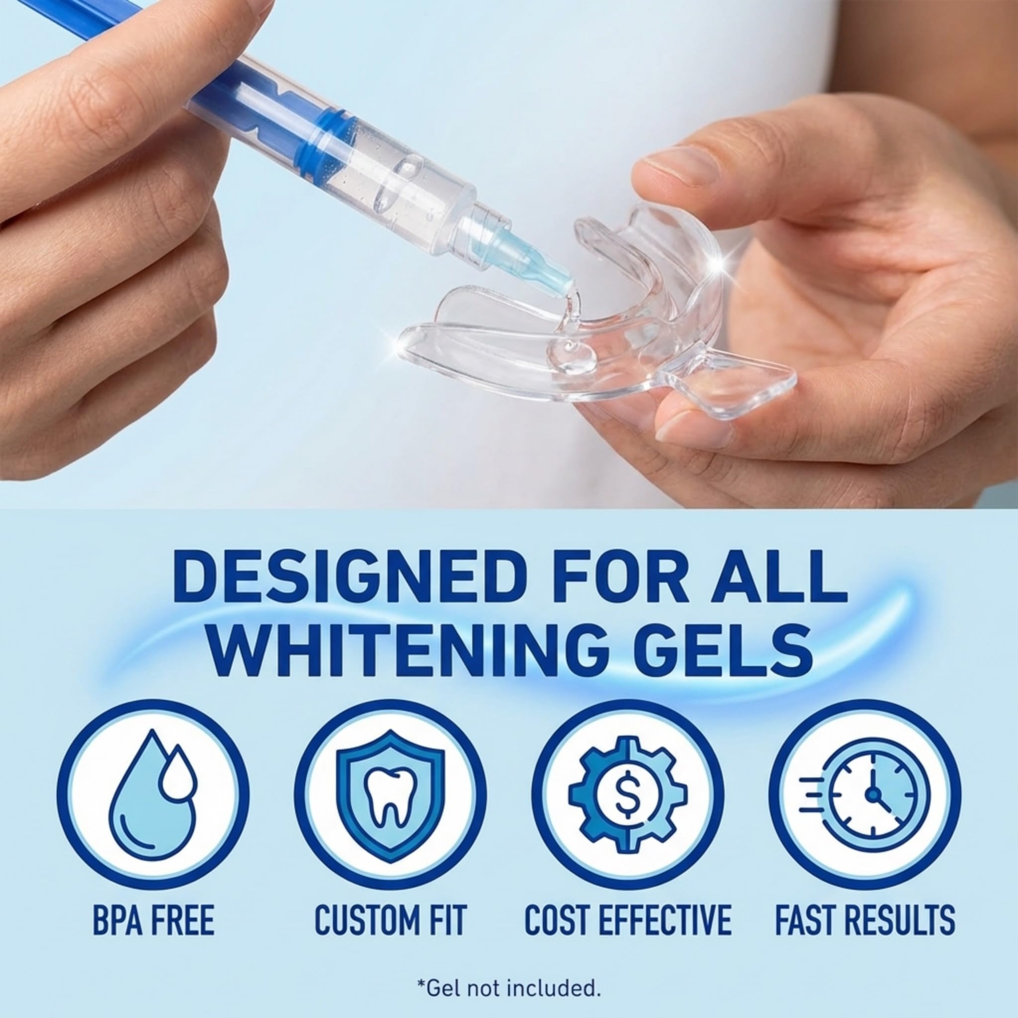 Cool Teeth Whitening (2) bandejas y (1) acelerador de luz LED azul para blanquear más rápido 1 par de termoformado moldeable termoformado boca blanqueador dental bandejas blanqueador dental