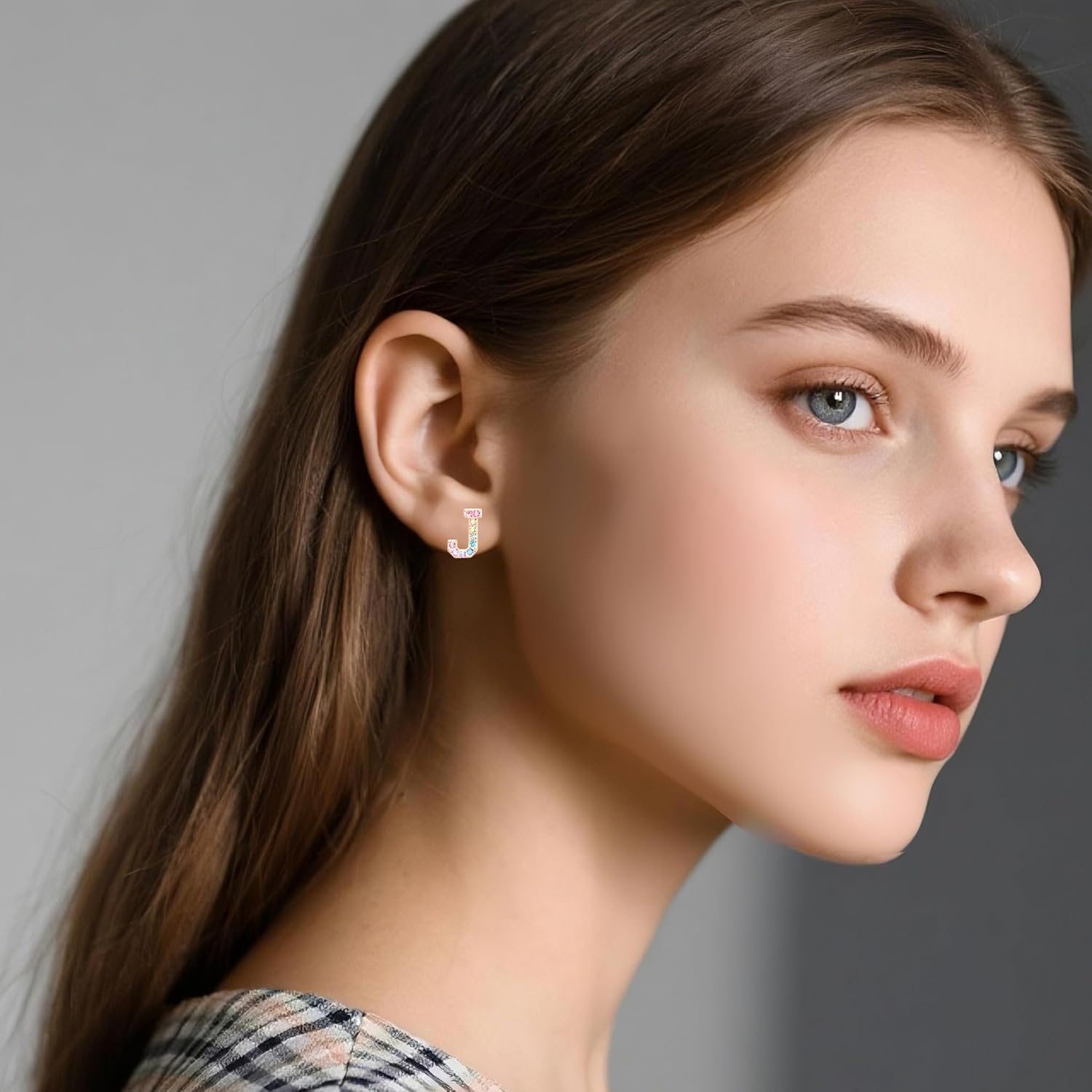 Gold Initial Earrings Stud, Colorful Rhinestone Letter Earrings Stud Cute Monogram Jewelry Alphabets from A-Z Gift Idea of the Earrings - Image 5