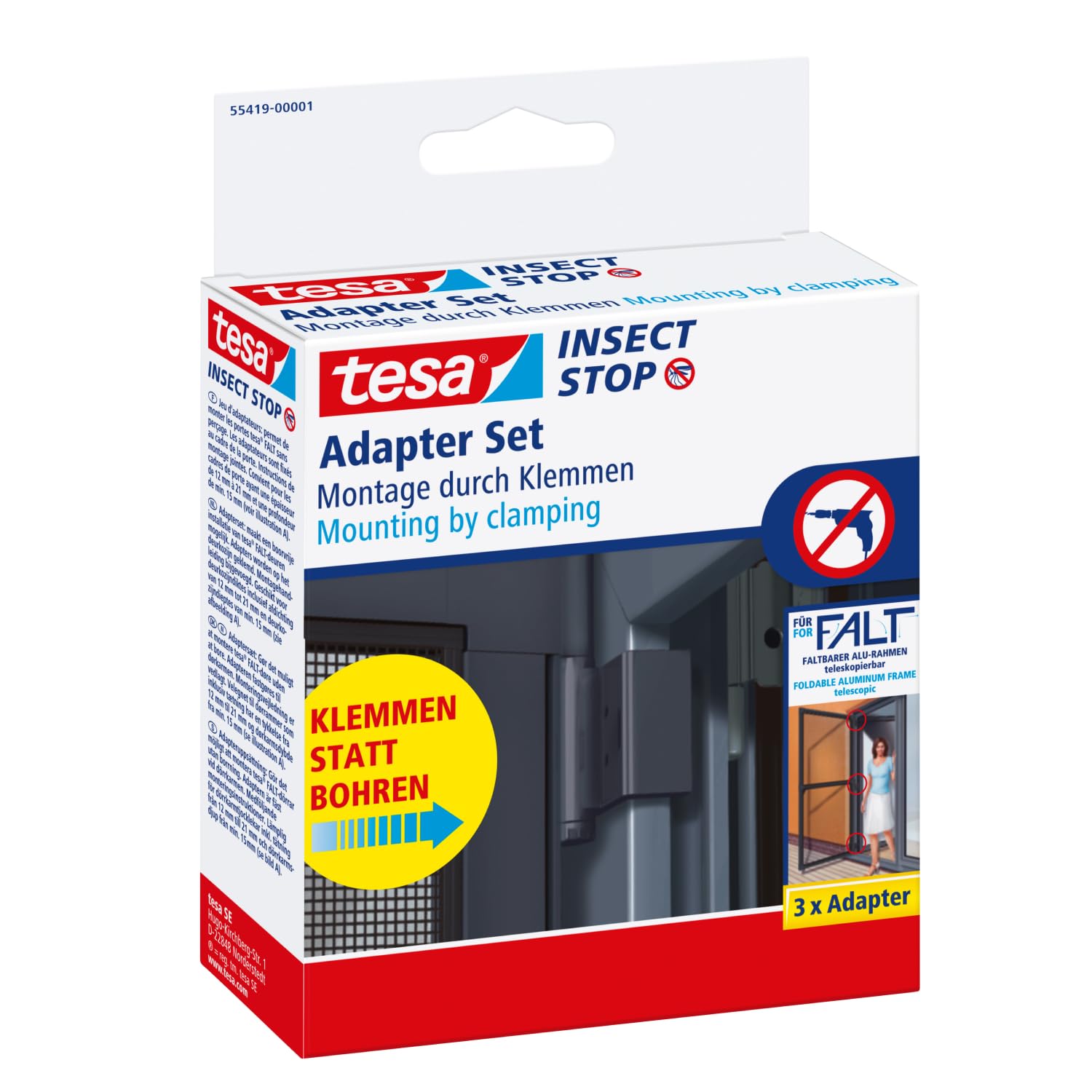 adapter do tesa Aluminiowa rama drzwi Insect Stop FALT - zacisk drzwiowy do montażu ościeżnic chroniących przed owadami bez wiercenia lub wkręcania - antracyt