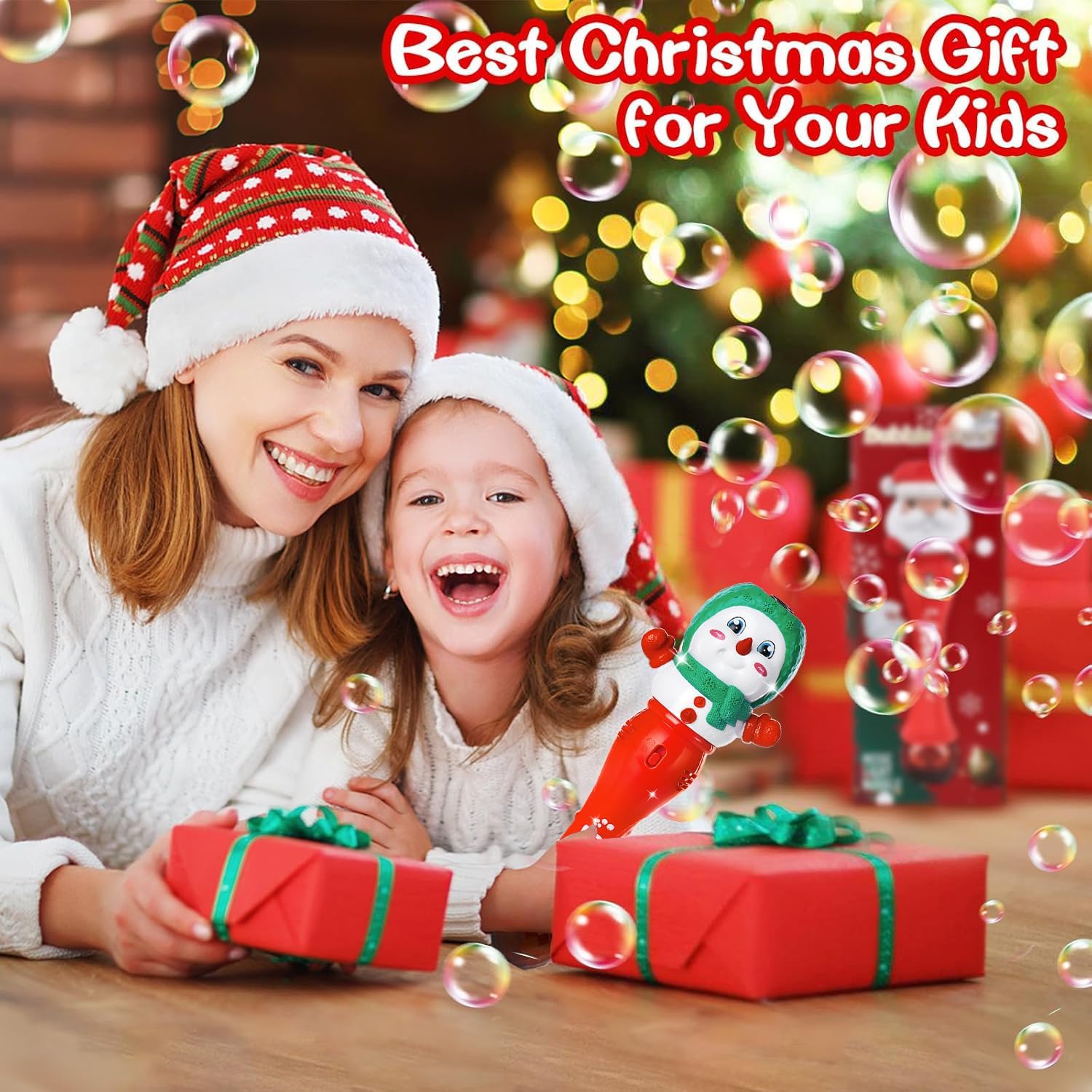 Christmas Snowman Bubble Wand Machine for Kids Maker Blower Toys Christmas Basket Stocking Stuffers Birthday Gift Outdoor Indoor Automatic for 3 4 5 6 7 8 + Year Old Toddlers Little Girls Boys