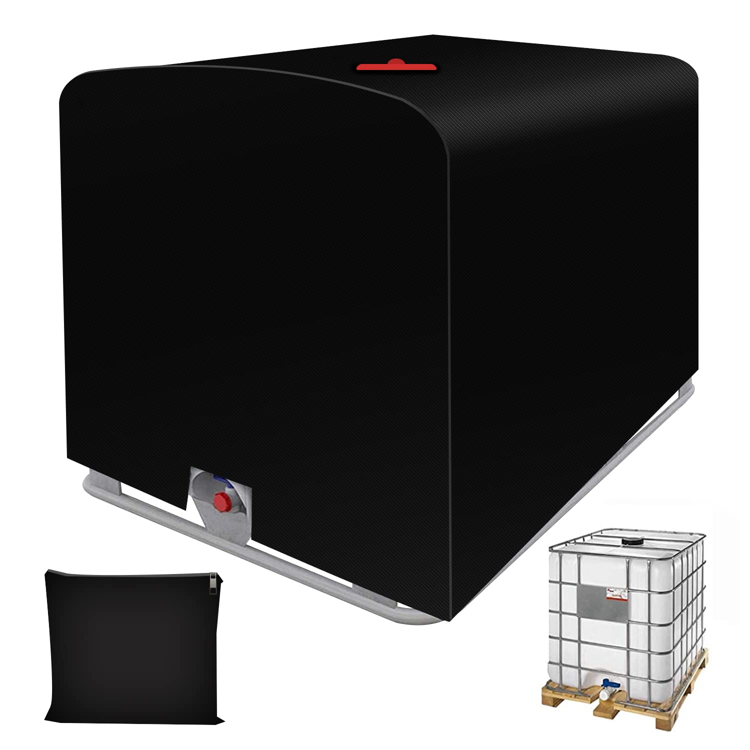 Maxawe Black Model B Ibc Tank Cover, Heavy Duty 420D Black 1000L Ibc Container Covers, Waterproof Dustproof Windproof Anti-Uv Water Tank Protective Tarpaulin (120X100x116cm)