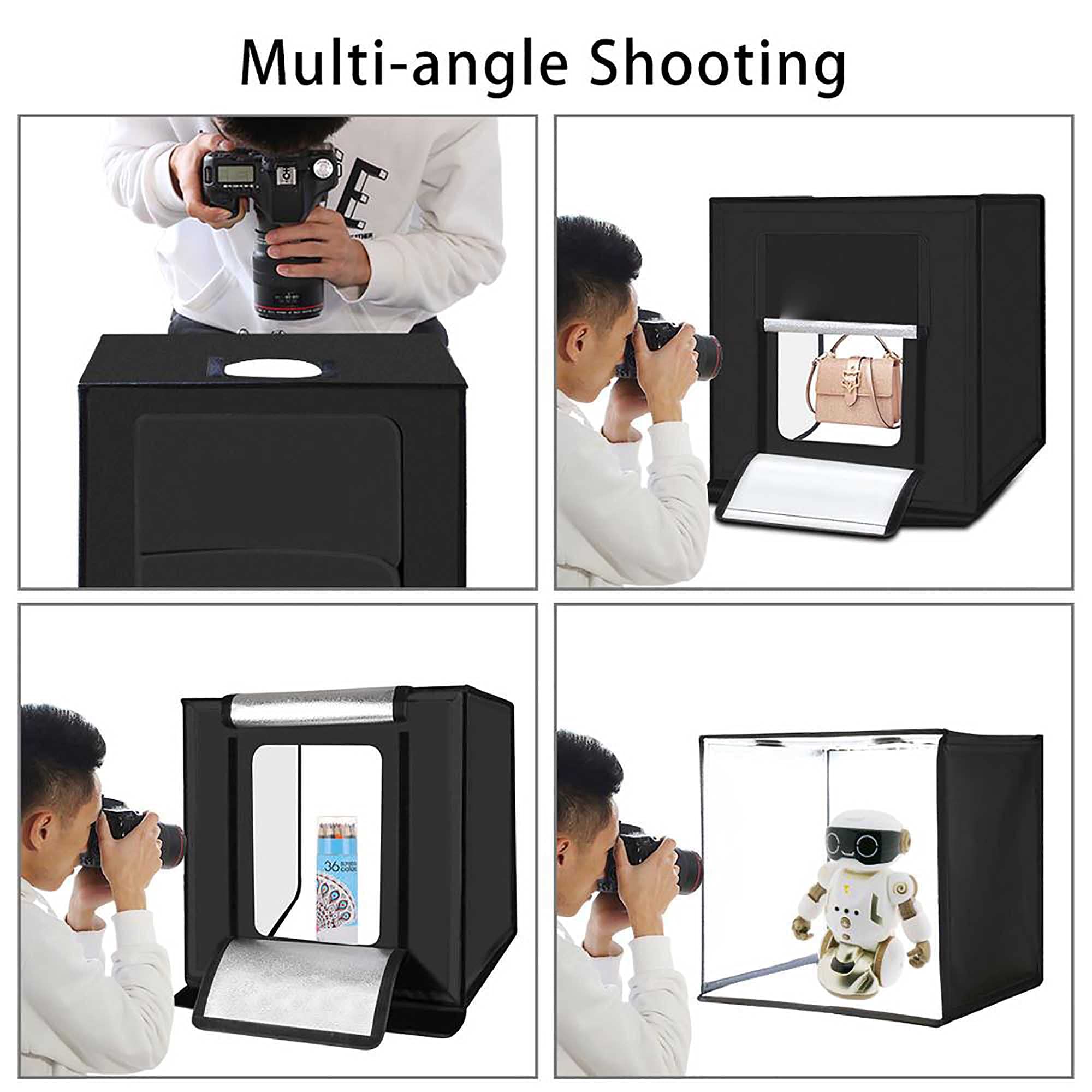 ELLENNE STUDIO SET FOTOGRAFICO GRANDE 40 CM LIGHT BOX ILLUMIN LED 6 SFONDI | STUDIO SET FOTOGRAFICO GRANDE 40 CM LIGHT BOX CON ILLUMIN. LED 6 SFONDI PORTATILE