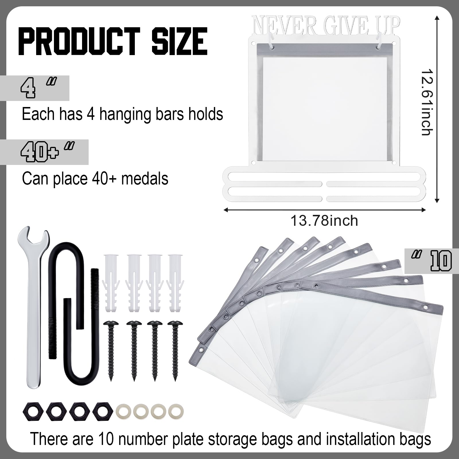 Moxweyeni Soporte para medallas de carreras y babero, soporte para medallas para colgar en la pared, soporte para medallas con soporte para babero, regalos para corredores (blanco)