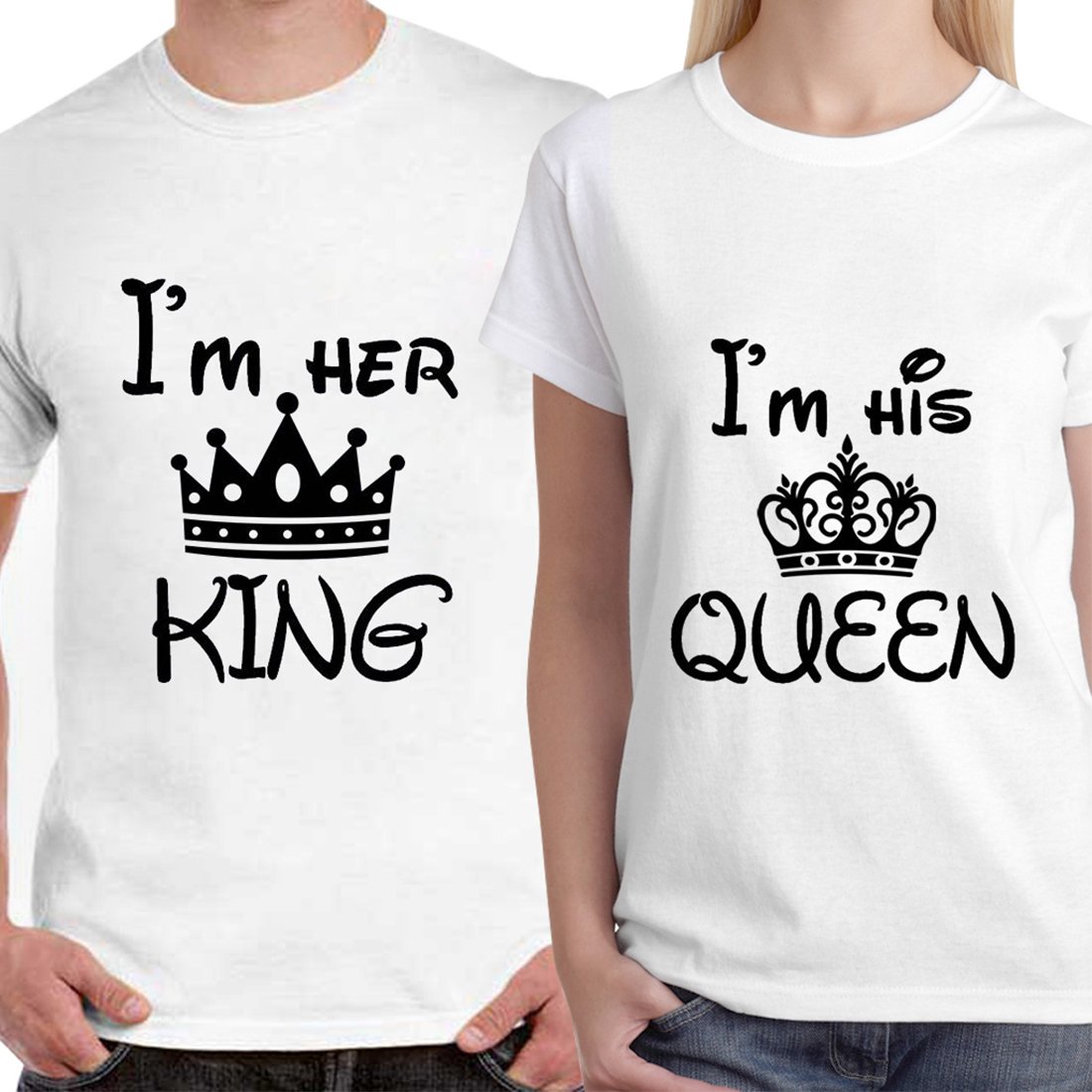 LIMIT Fashion Store I' m her king His Queen Design Couple TShirt, Men-M/Women-XXL (White)