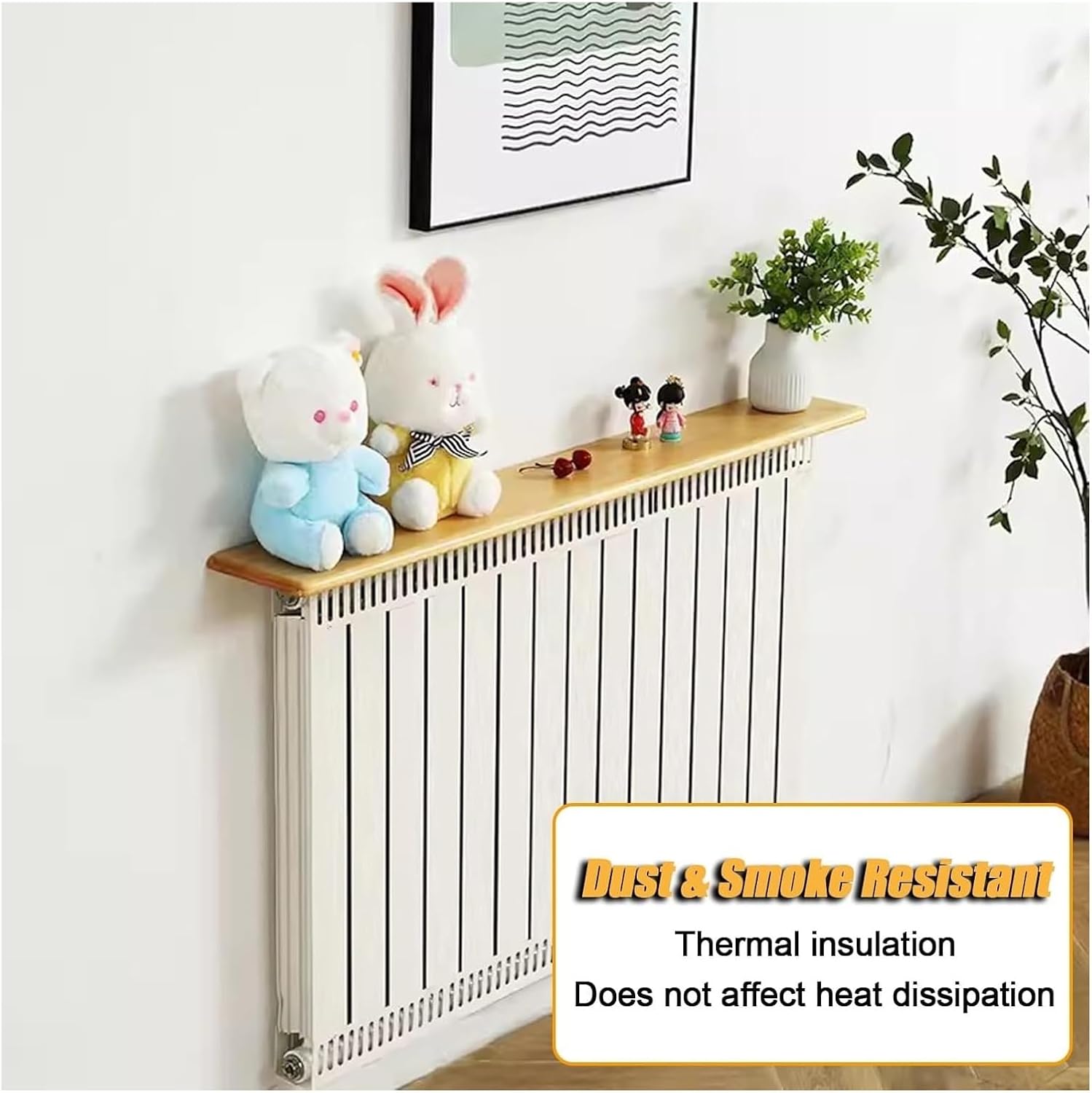 Radiator cover for old radiator，Radiator cabinet， Wooden Radiator Cover Shelf Rectangular Top For Home/Living Room/Kitchen Plant Support(White,165x16x2.2cm)