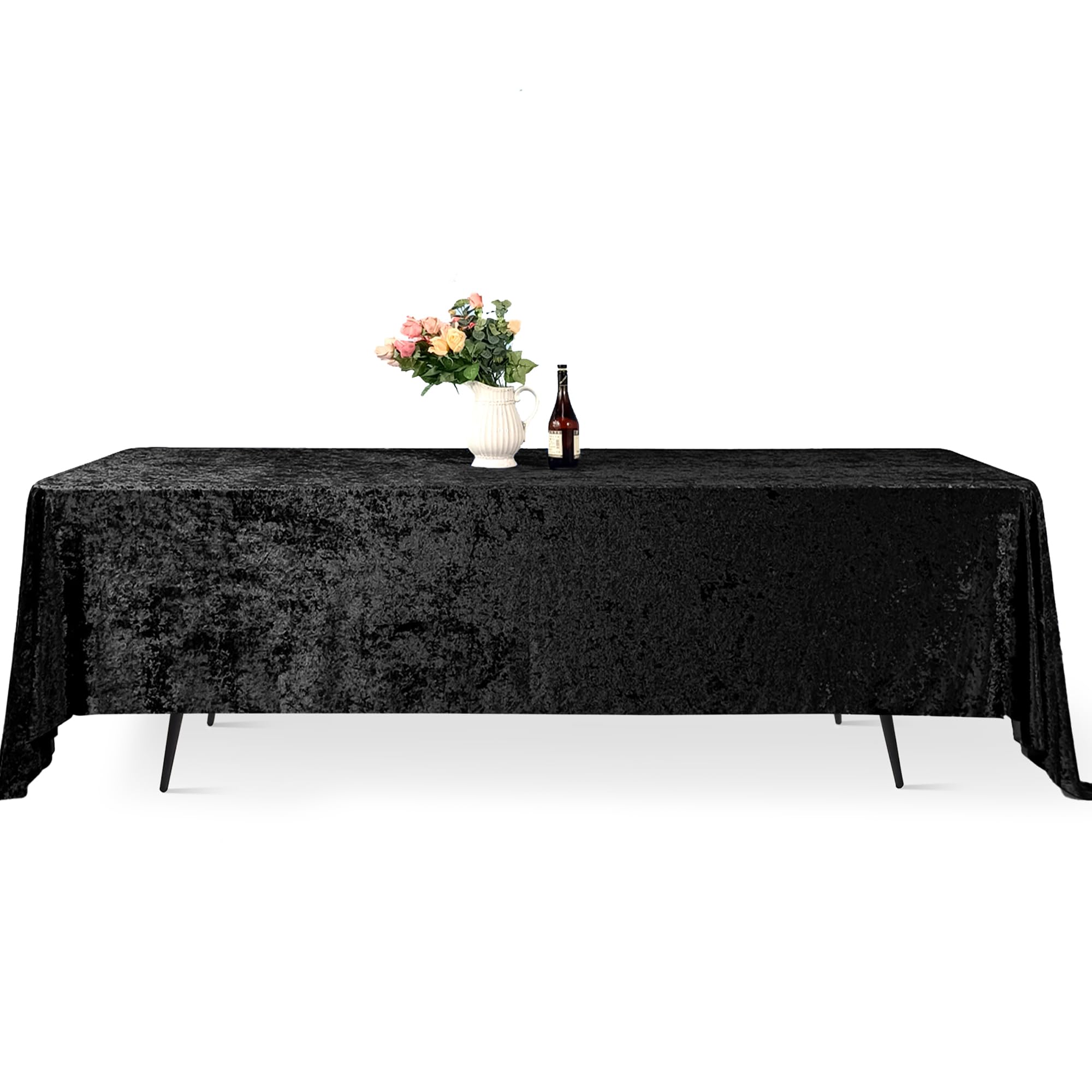 Trimming Shop 90" x 156" Rectangle Black Crushed Velvet Table Cloth, 5pcs — image 1