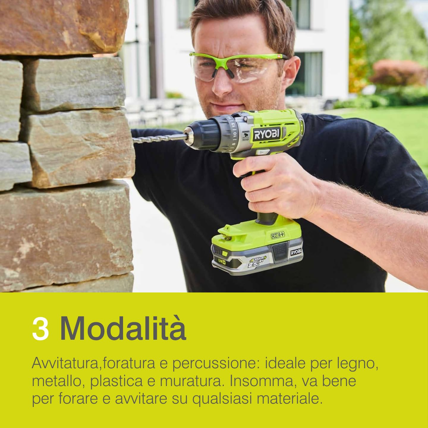Ryobi R18PD2-242S Trapano Avvitatore a Percussione a Batteria 18V ONE+, Include una Batteria 2.0Ah e una 4.0Ah, 2 Velocità, 24 Regolazioni di Frizione, Luce LED