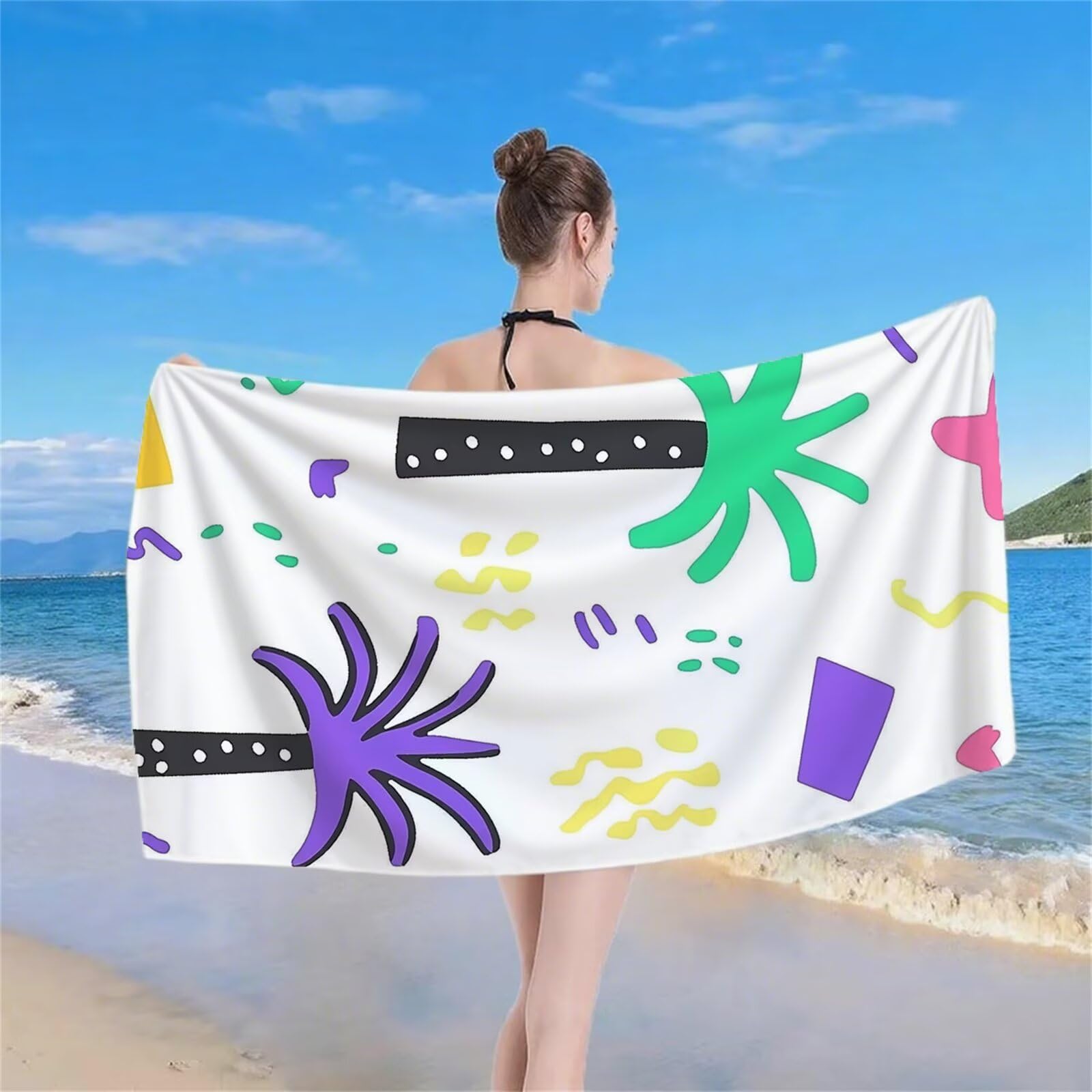 Serviette de Plage XXL 220x100 cm Anti Sable et Séchage Rapide Microfibre Drap de Plage Serviette de Bain Grande Taille Drap de Bain pour Homme Femme Voyages Natation Camping Pique Nique Moderne S-714