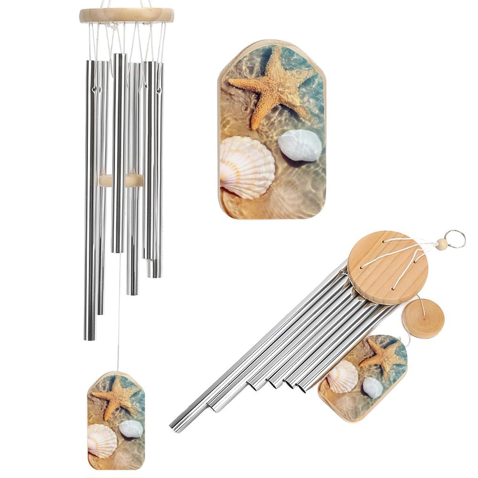 Seashell Starfish on Beach Wind Chimes for Outside House Warming Gifts, Deep Tone Soothing Melodic Tones Windchimes, Memorial Wind Chime for Home Garden Decoration Aluminium Large Wind Chimes
