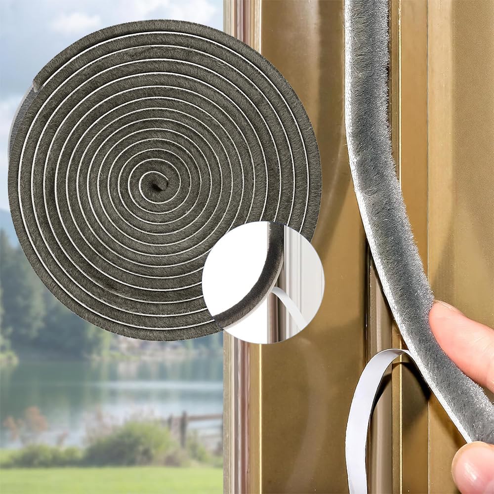 TRUHUI Self-Adhesive Brush Weather Stripping,Brush Pile Draught Seal,Window Door Brush Seal Strip,9mm(Width) x8mm(Height)*10M(Length),Grey