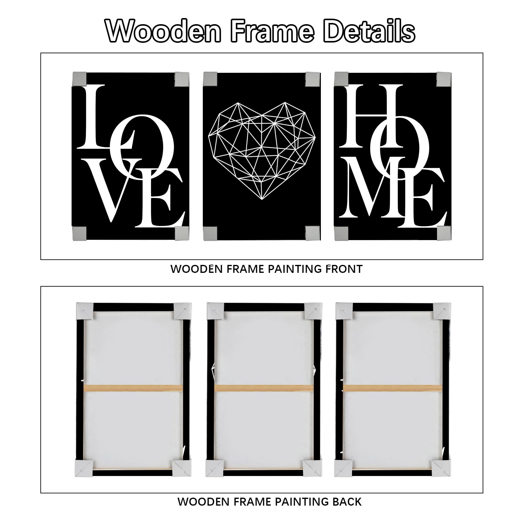 3 Panels Black White Canvas Wall Art Love Home Motivational Quotes Painting on Canvas Print Picture for Living Room Hallway Stairs Bedroom Bathroom Wall Decor Ready To Hang 90x40cm(12"x16"x3pcs) — view 5