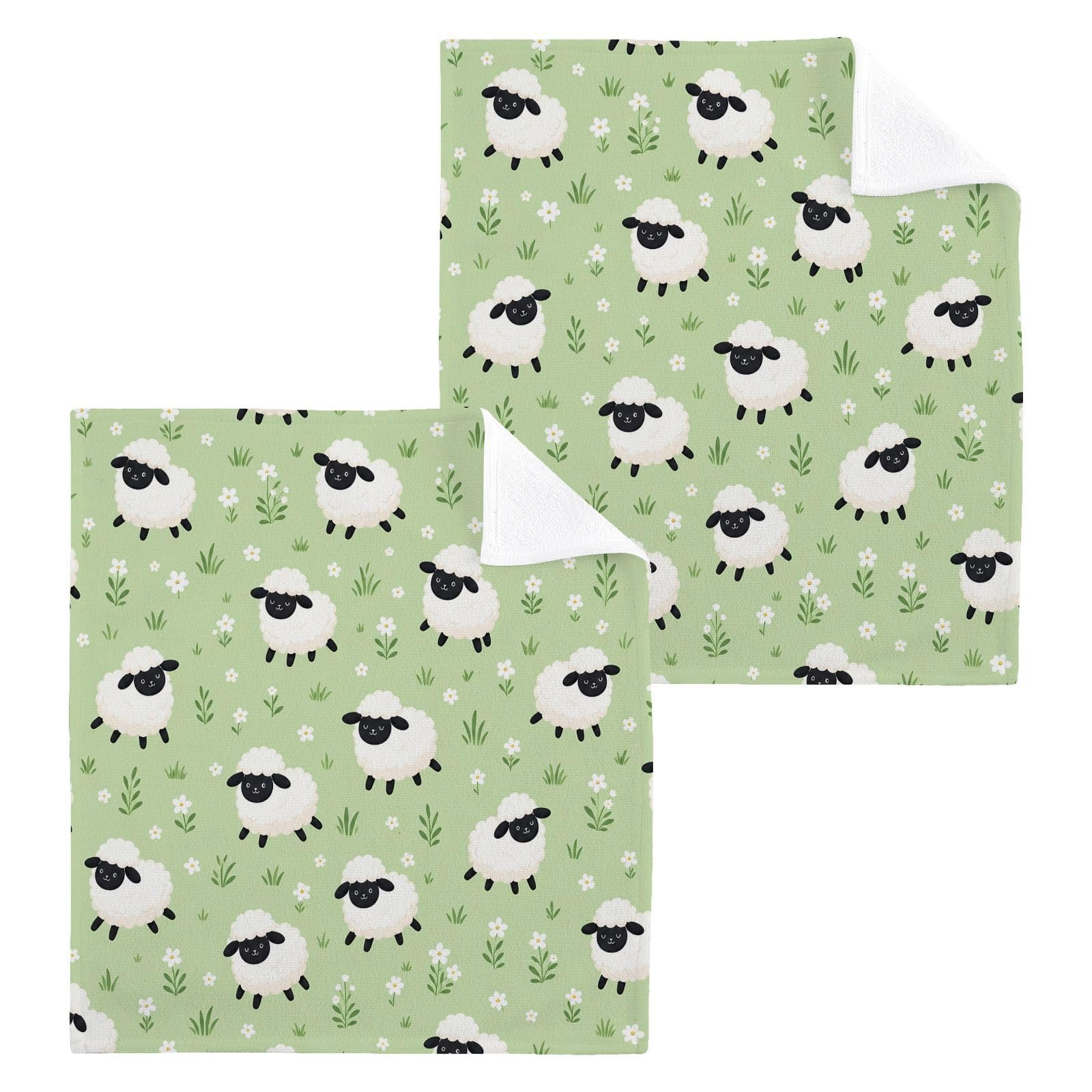 BOESI Grass Lamb 12x12in Cotton Washcloth,Soft Absorbent Face Towel