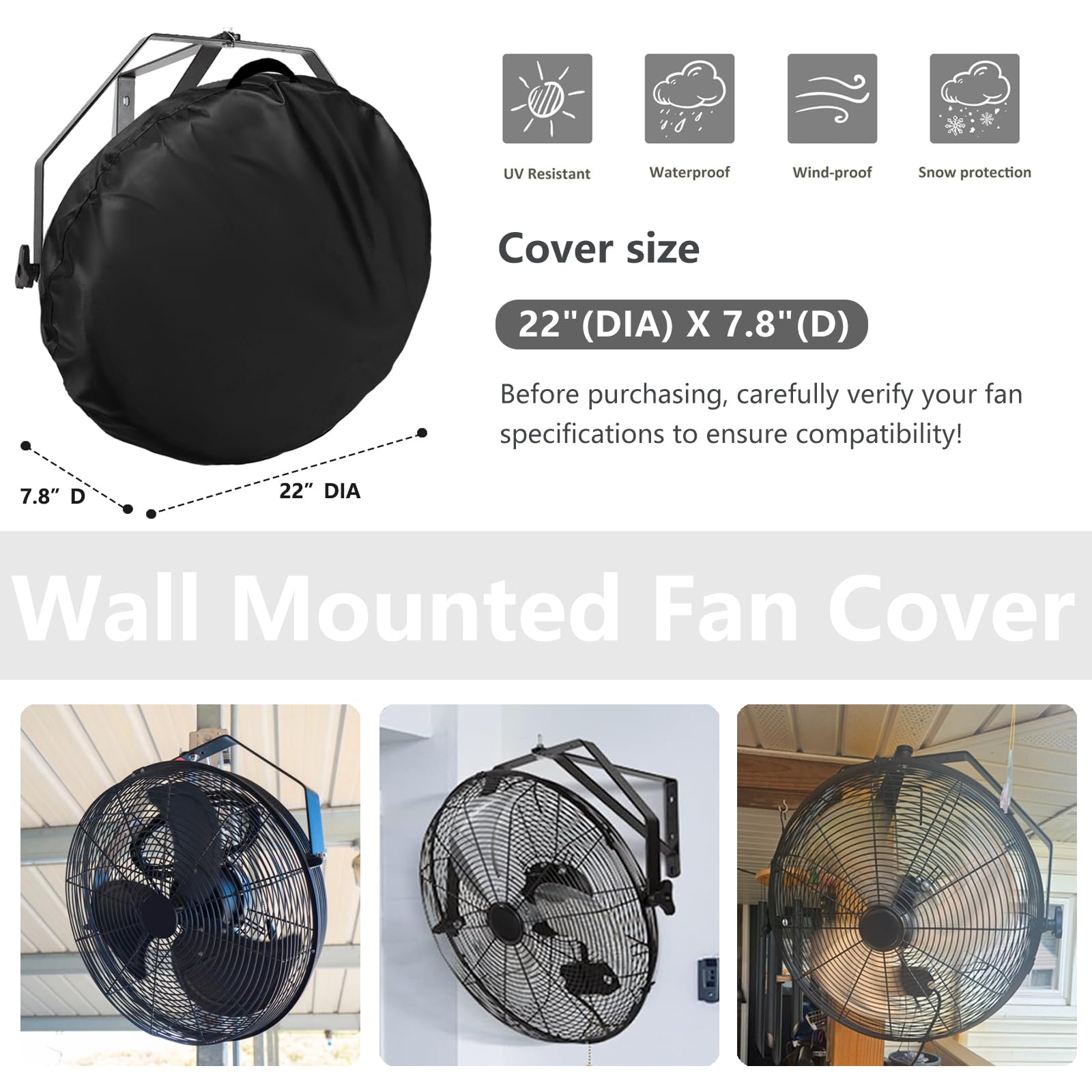 Cubierta de ventilador de montaje en pared para ventiladores de 18 a 20 pulgadas, compatible con ventiladores industriales/de piso de alta velocidad, cubierta protectora Oxford 600D resistente 2