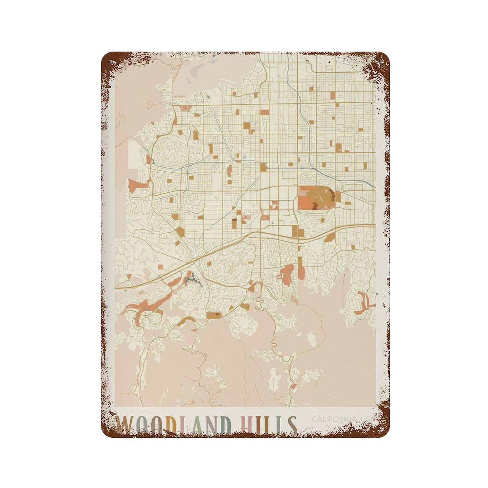xiaoxiaoshen Woodland Hills Map California Travel Gift Boho Wall Decor Art Metal Tin Poster Modern Home Decor Art Home Bar Shop Decorations Vintage Sign 40x30cm