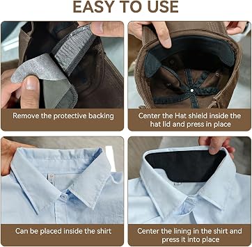 Hat Sweat Liner for Baseball Caps Disposable Hat Sweat Protector Adhesive Hat Inserts Sweat Bands Hat Shield Pads Sweat Liner for Men Women Prevent Stains for Caps Visors for Sport/Work,Black 40pcs