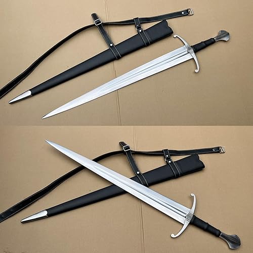 Miniatura 3 de Espada medieval de caballero de acero con resorte de espiga completa con vaina y mango de diamante para uso al aire libre, práctica, colección, 39.8