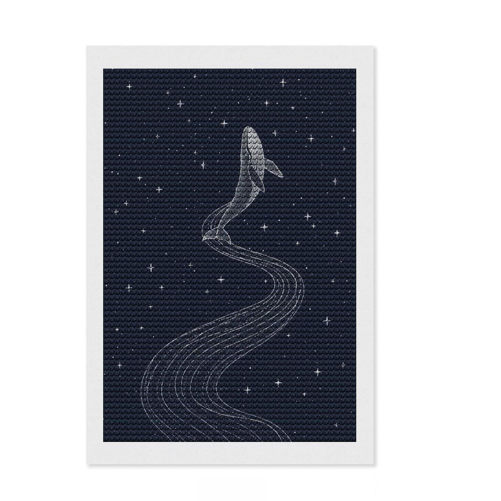 Junmoney Whale in Starry Night Sky Round Drill Diamond Painting 8"x12", Festive Craft Gift, for Craft Lovers, Adhesive Canvas, Living Room Decor