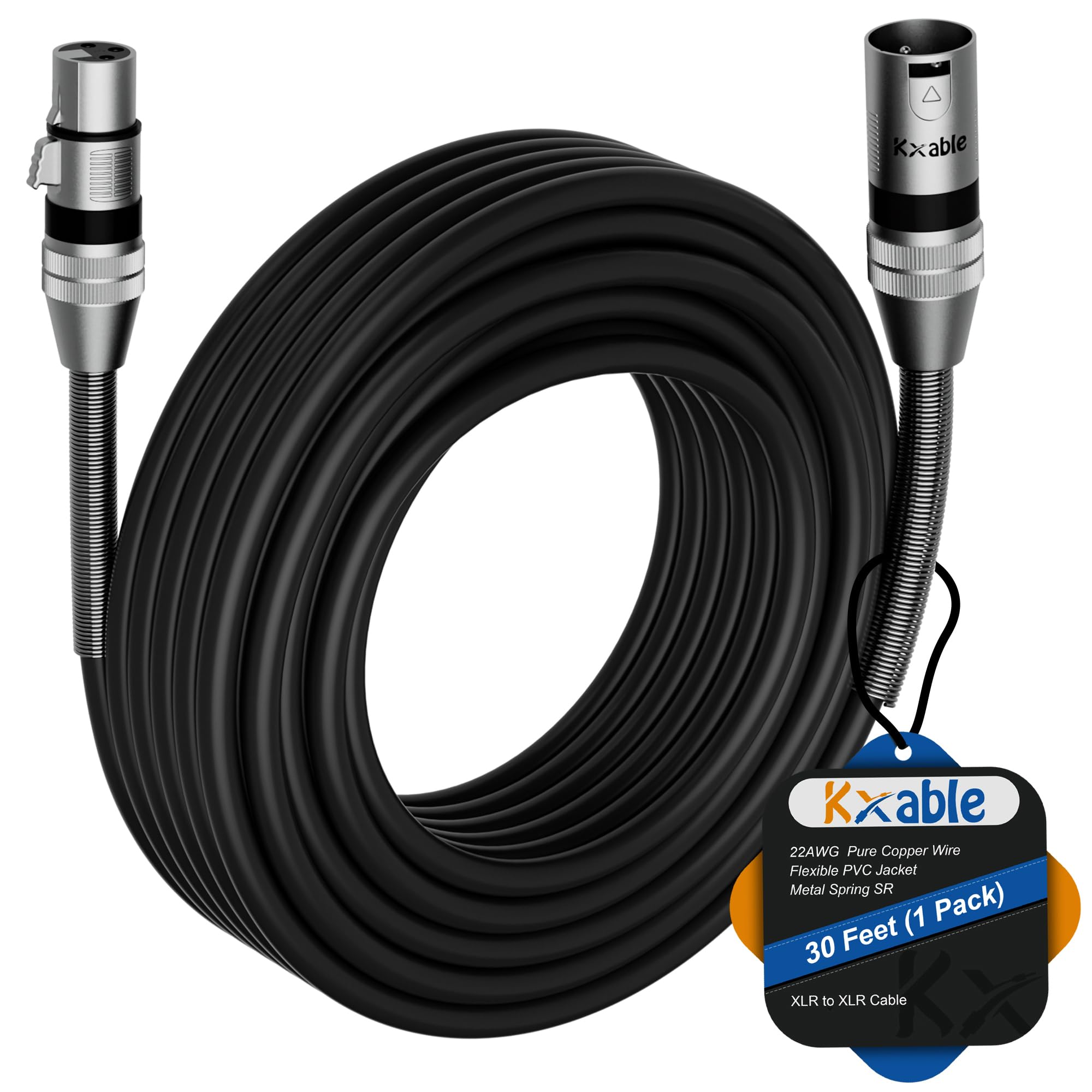 Kxable XLR Microphone Cable 30FT, XLR Male to Female Balanced Mic Cable, 3-Pin Shielded Speaker Cord, Zinc Alloy Connectors, Premium 22AWG Pure Copper