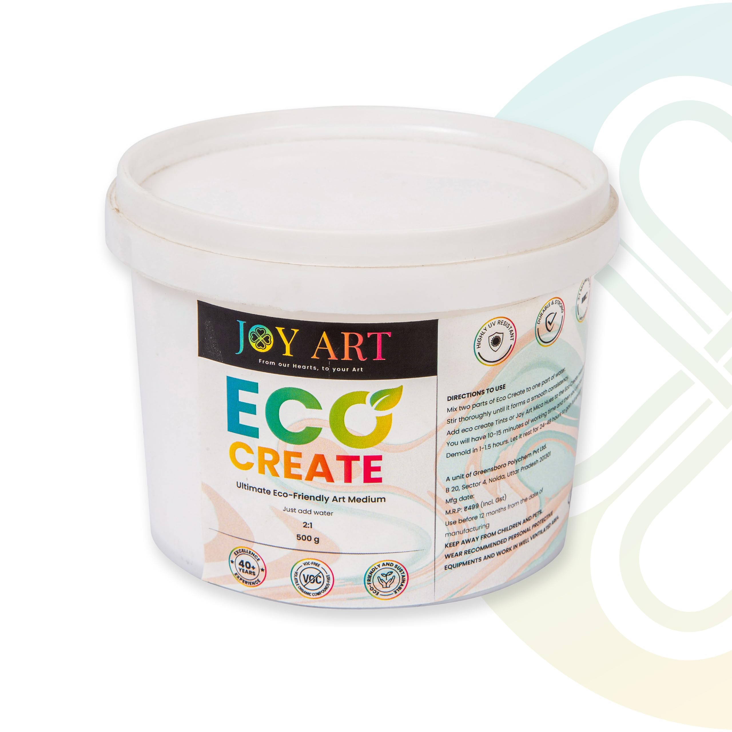 Eco Create 500 Gram | Water Based Eco Friendly Formula | 2:1 Ratio | Eco Resin | Terrazzo DIY Home Art & Craft