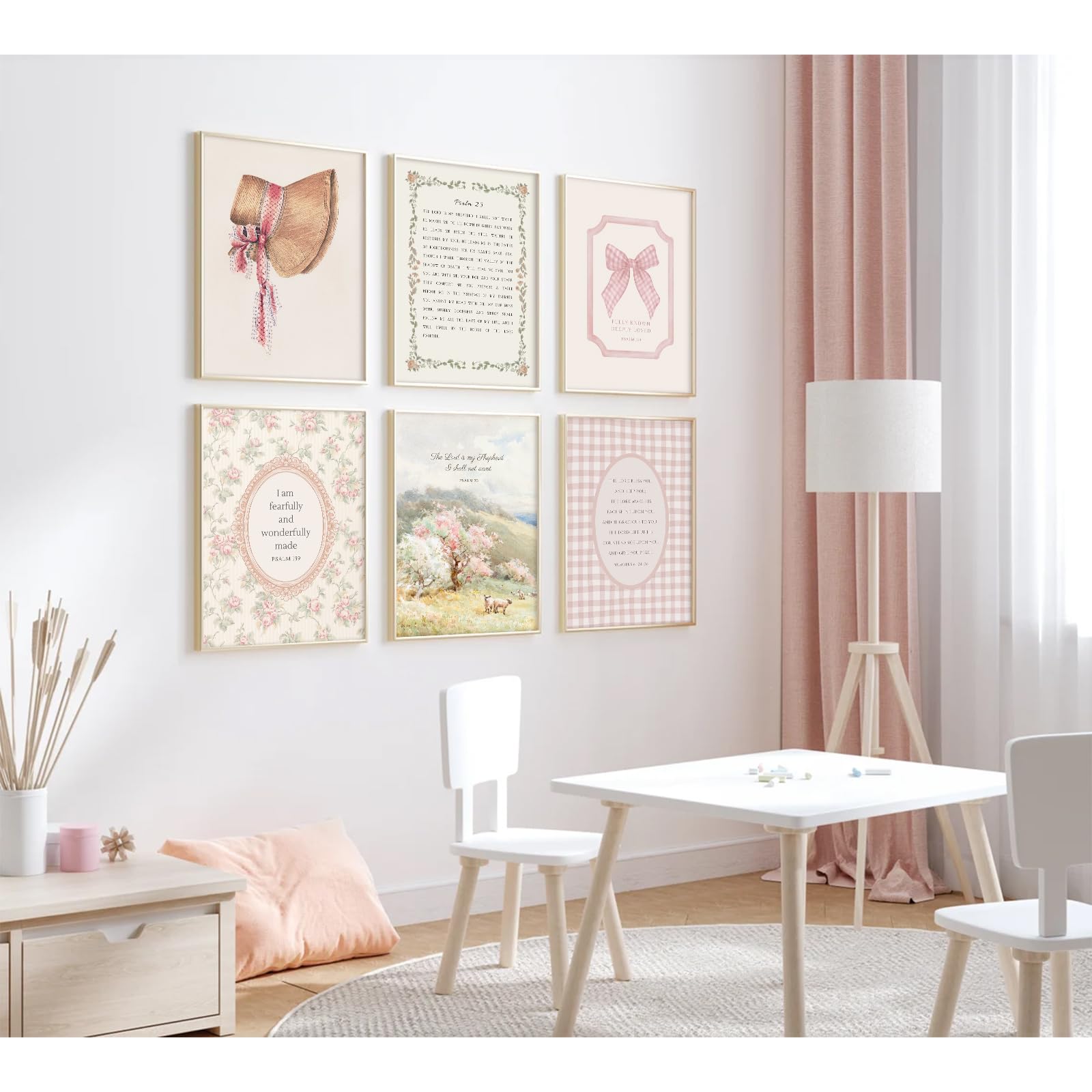 Wonninek Lot de 6 affiches de décoration murale chrétienne rose, nœud rose pour salle de bain, chambre à coucher, dortoir, décoration murale Wonninek Lot de 6 affiches de décoration murale chrétienne rose, nœud rose pour salle de bain, chambre à coucher, dortoir, décoration murale