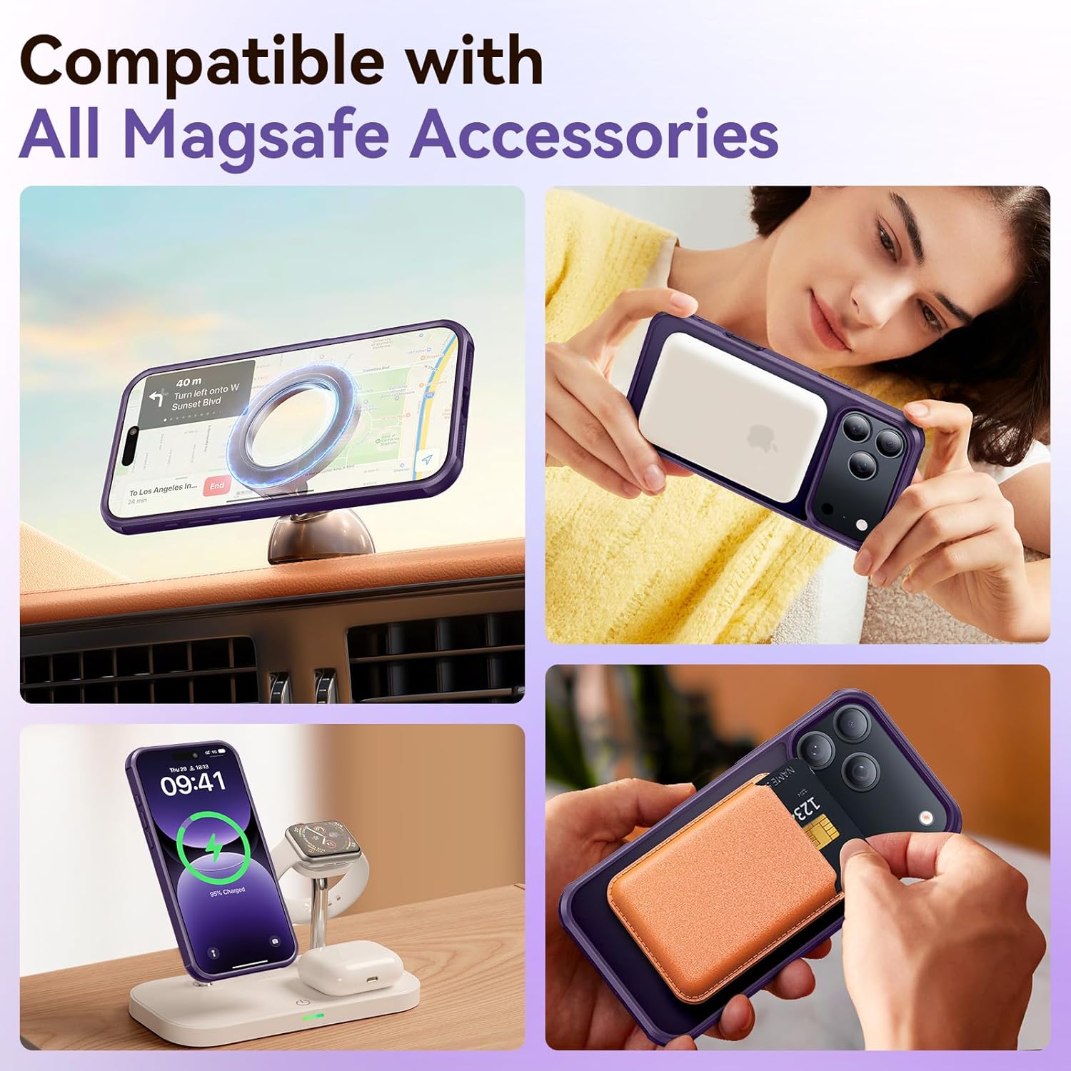 360 Spin Magnetic Stand (Pro-Version) for iPhone 17 Pro Case (Compatible with MagSafe) [Military Drop Protection] Matte Translucent Shockproof Protective Phone Case 6.3'', Purple