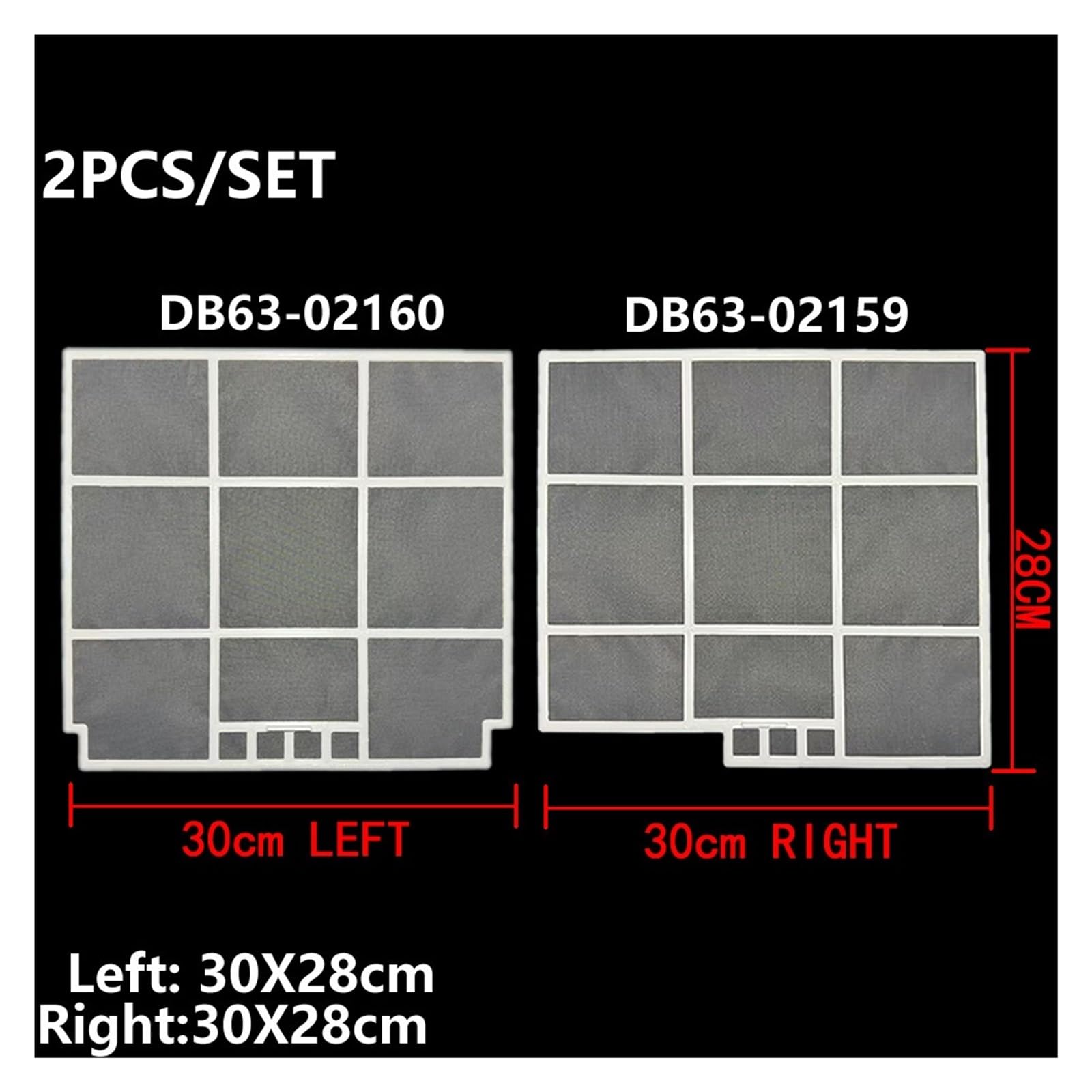 2 PZ/SET, Compatibile For Samsung, SINISTRA 30X28 Cm DB63-02160 + DESTRA 30X28 Cm DB63-02159 Parti Di Filtro Aria Condizionata Personalizzate