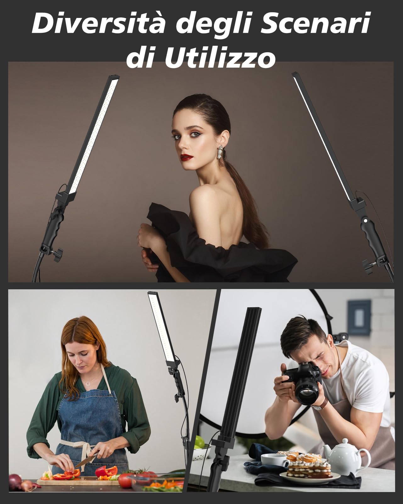 Set di luci fotografiche a LED con custodia e tubo morbido, regolabile a 180°, 2 m, regolabile in altezza, per bellezza, sopracciglia, trucco, ritratto e fotografia di prodotti, luce