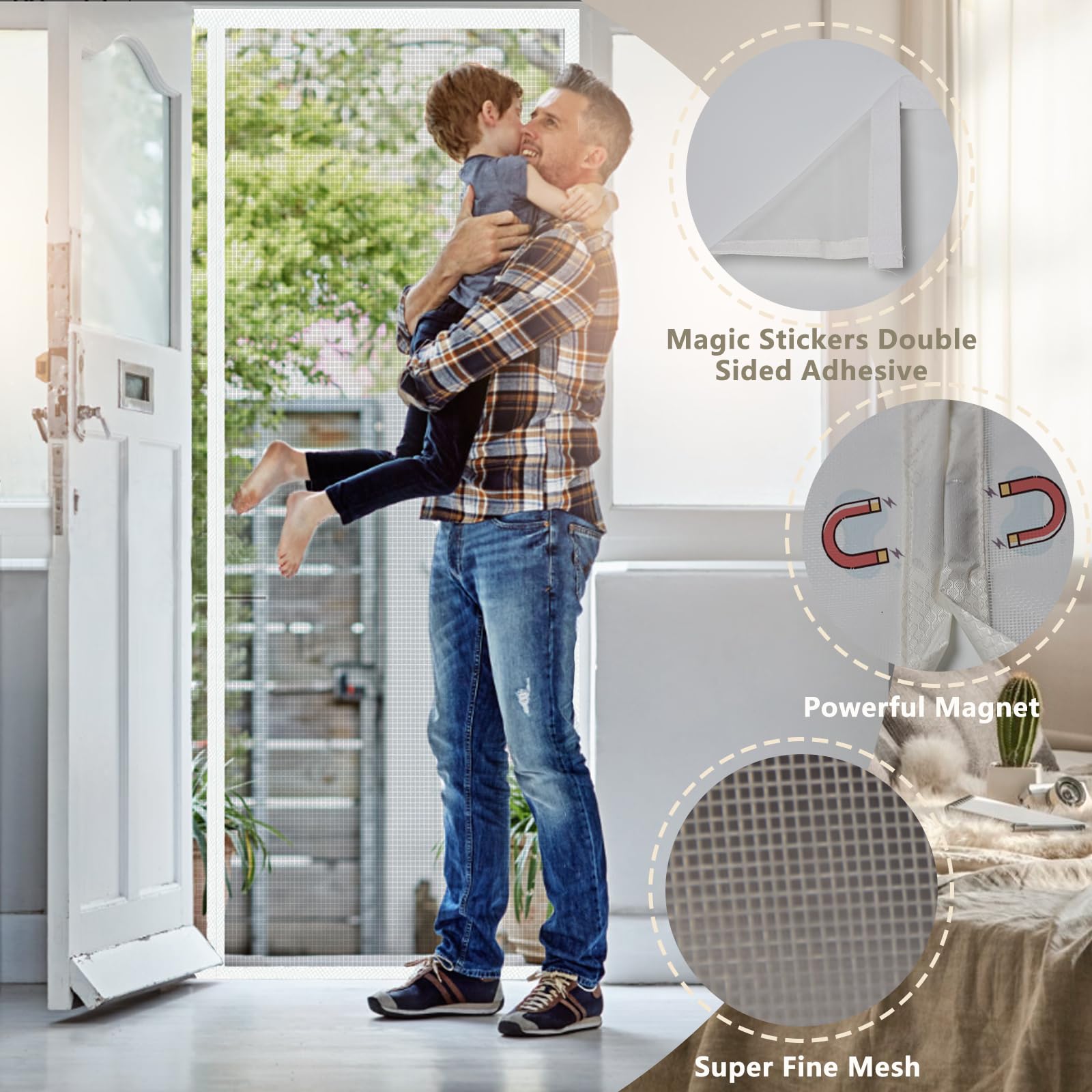 MAGICDOOR Zanzariera Magnetica Vetroresina 110x230cm, Apertura Laterale Zanzariere Magnetiche per Porte Finestre Maglia Fine Magnete Potente Tenda Zanzariera Porta per Soggiorno Patio Cucina-Bianco