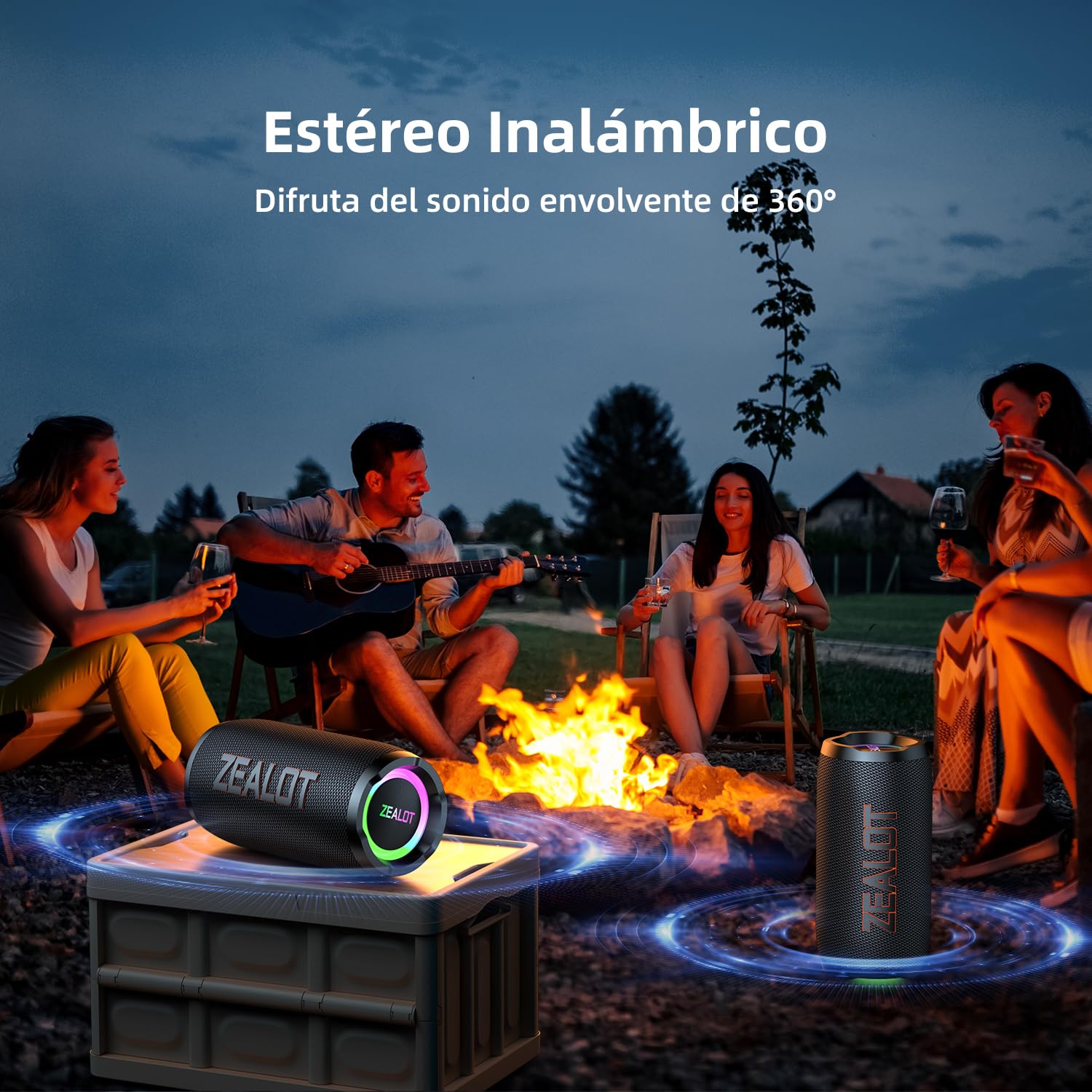 ZEALOT Altavoz Portátil Bluetooth con Luz LED, Altavoz Exterior Inalámbrico, 50W Sonido Potente, Autonomía de 30 Horas, Puerto de AUX, USB, Tarjeta TF , Bluetooth 5.3 y IPX6 Impermeable