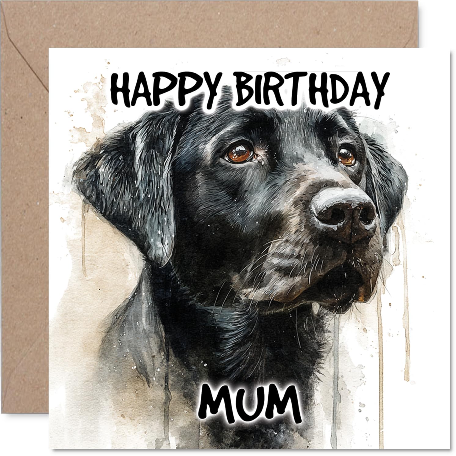 Mum Birthday Card - Black Labrador Retriever - Happy Birthday Card for Mum from Son Daughter, 145mm Dog Breeds Bday Greeting Cards
