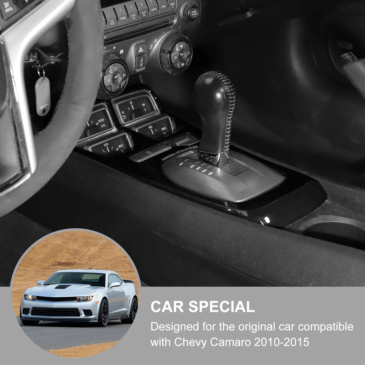 Jimen Compatible with Chevrolet Camaro 2010-2015, 2PCS Center Console Gear Shift Panel Cover Trim Kits (Black)