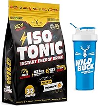 Wild Buck Isotonic Instant Energy Drink,Extended Workout Electrolyte Drink with Anabolic Stack 2:1:1 BCAA,Dextrose Monohydrate|833mg Electrolytes[32 Servings,Orange Flavor]Free Shaker,1000 grams